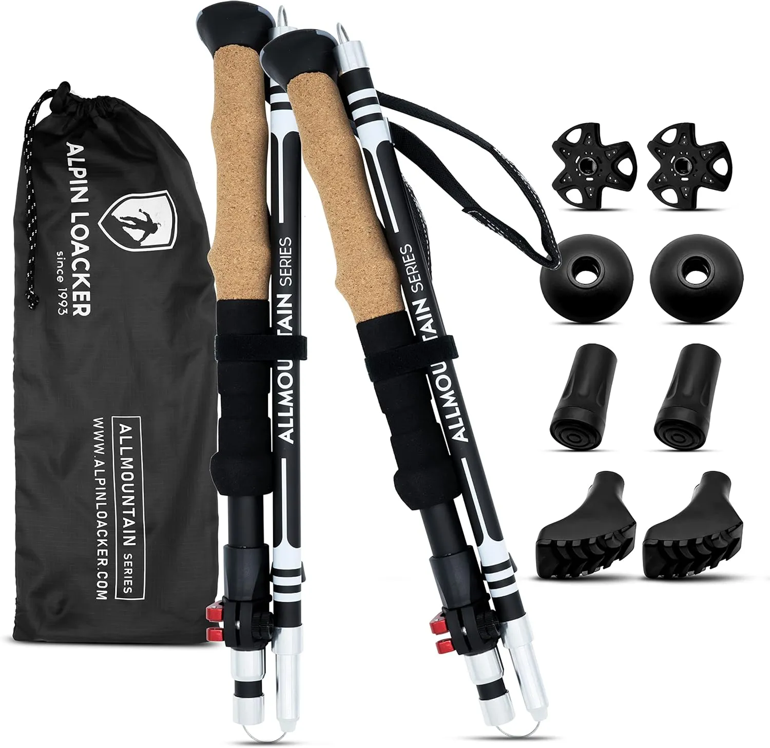 Bild von Alpin Loacker faltbare Wanderstöcke aus Carbon oder Aluminium mit Korkgriff, geeignet für Nordic Walking und Bergsport
