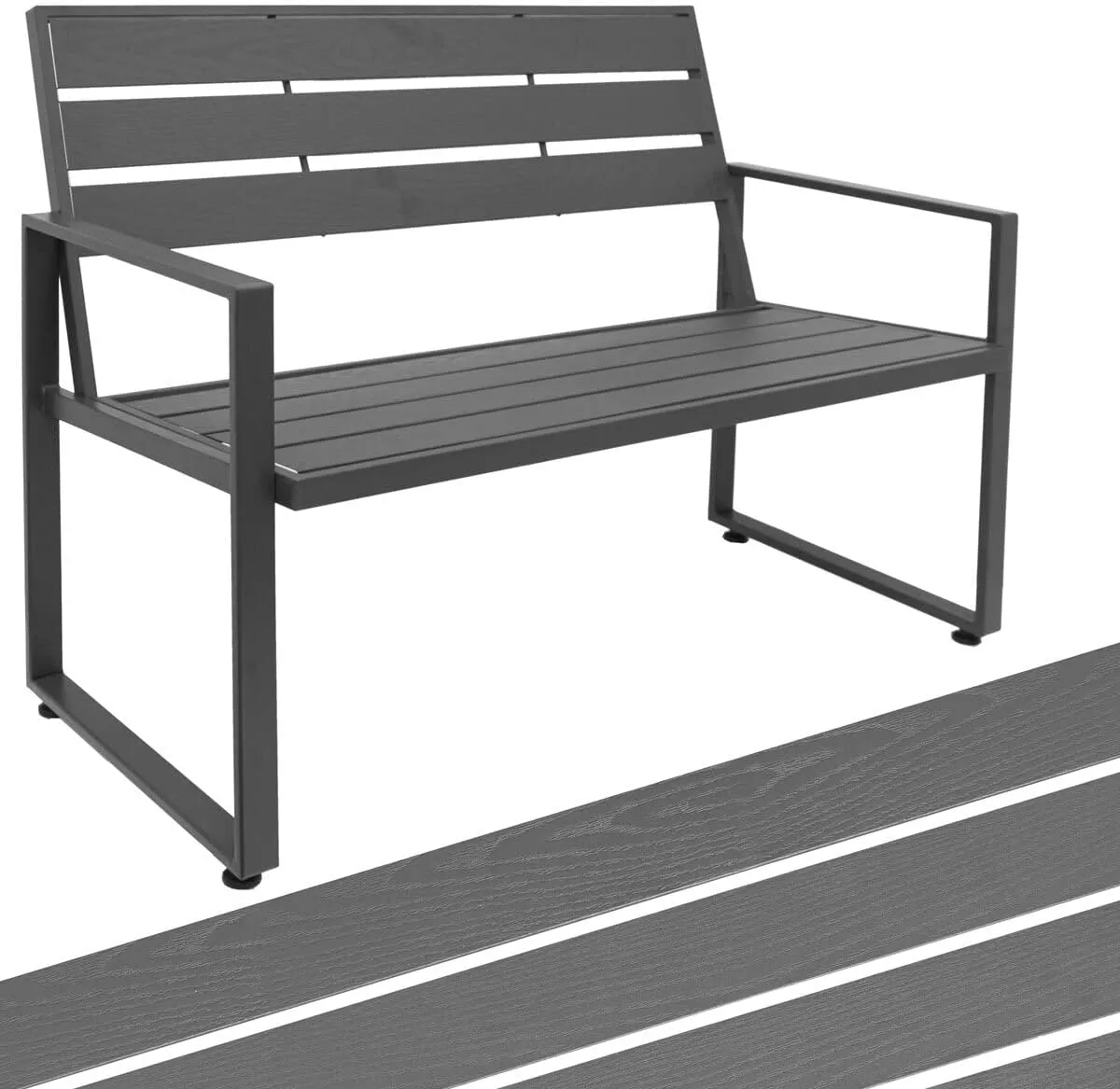 Bild von AMANKA Zweisitzer Gartenbank aus Metall mit Holzoptik für den Außenbereich, wetterfest und robust, B-Ware, Maße 111x65x83 cm