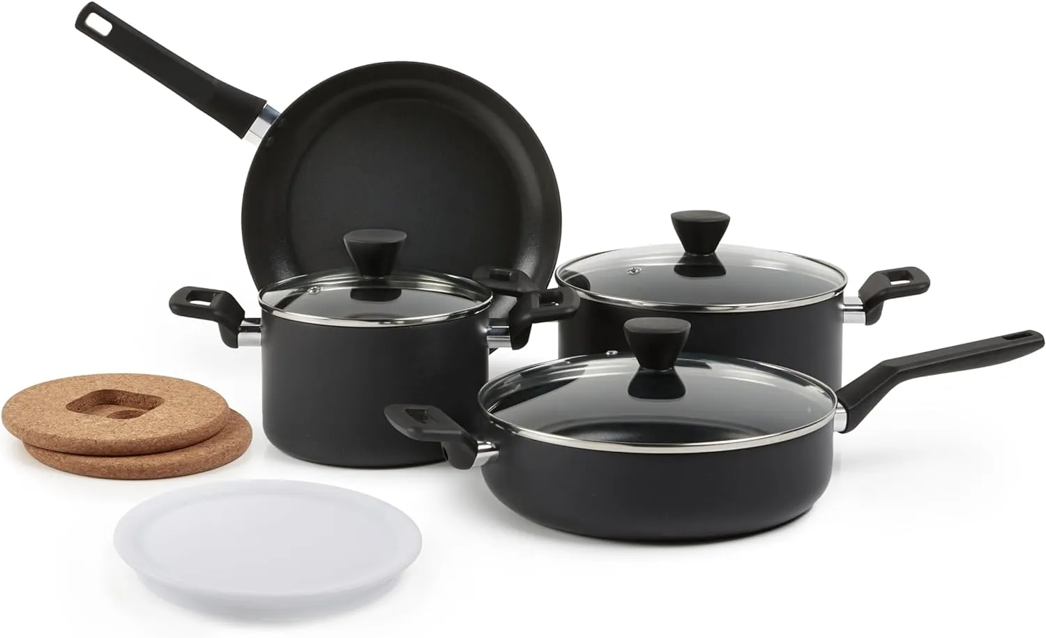 Bild von Amazon Basics 10-teiliges Kochgeschirr-Set in Schwarz, harteloxiert und antihaftbeschichtet, stapelbar und PFOA-frei