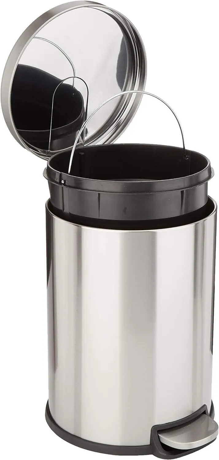 Bild von Amazon Basics 20 l Mülleimer aus gebürstetem Edelstahl mit sanft schließendem Deckel für Küche, Bad oder Büro