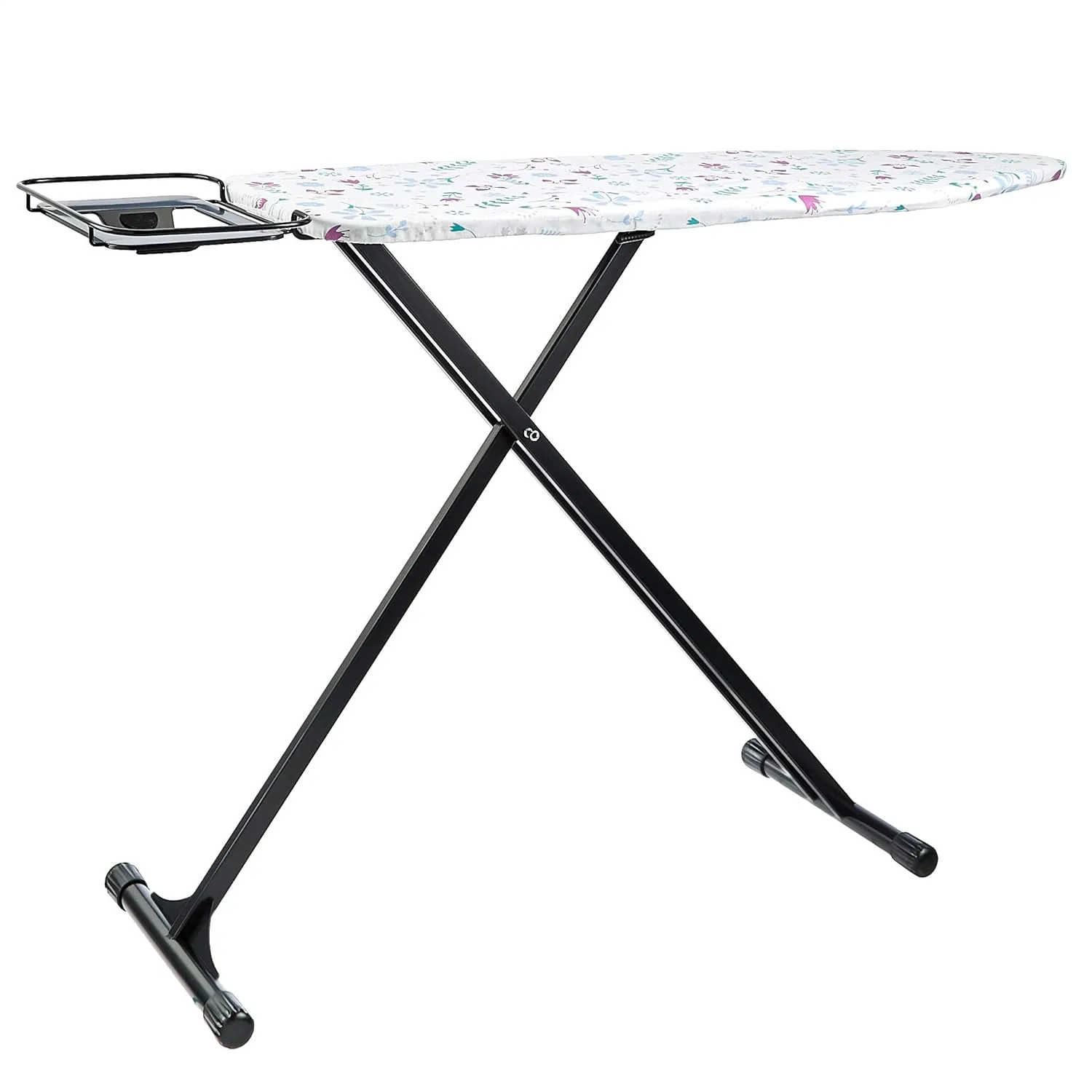 Bild von Amazon Basics Bügelbrett in Schwarz mit Blumenmuster, mittelgroß, 122 x 38 cm, H-förmige Ablage für Bügeleisen