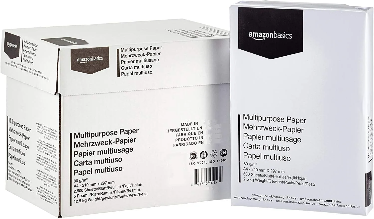 Bild von Amazon Basics Druckerpapier A4 80 g/m² 2500 Blatt in 5 Packungen