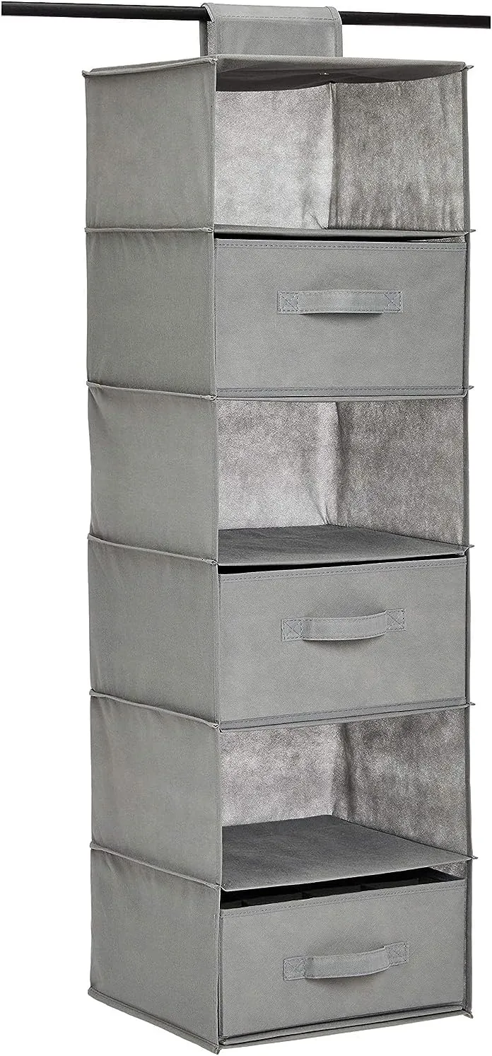 Bild von Amazon Basics Hängeaufbewahrung für den Schrank mit 3 Schubladen und 6 Regalen in Grau, Maße 17,5 cm tief, 34,5 cm breit und 31 cm hoch
