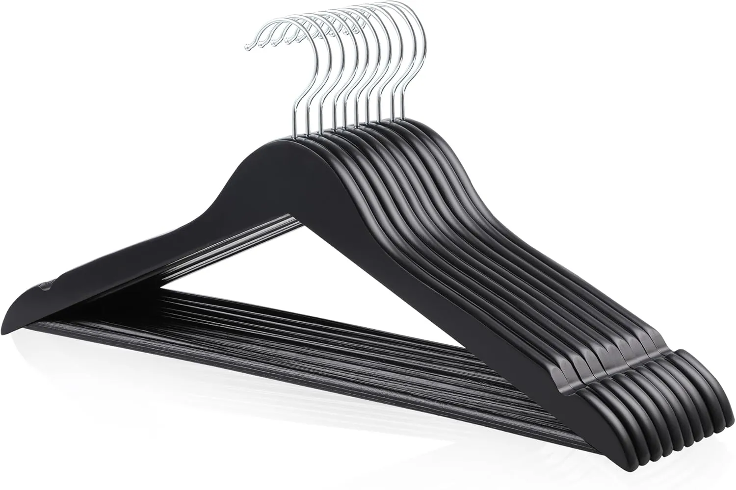 Bild von Amazon Basics Holz-Kleiderbügel für Anzüge in Schwarz, 10 Stück, Größe 44x22 cm
