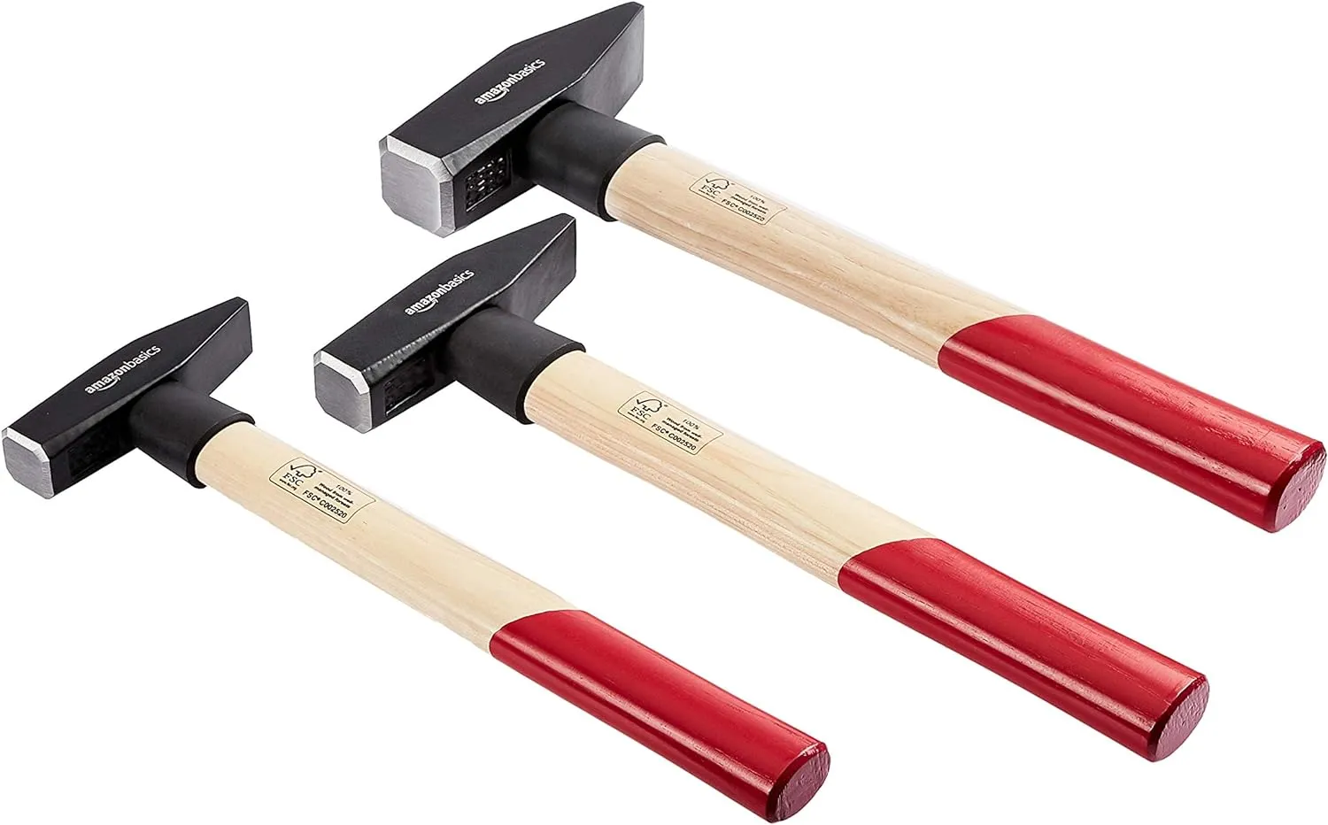 Bild von Amazon Basics Schlosserhammer Set mit 3 Hämmern aus Hickoryholz in 300 g, 500 g und 1000 g