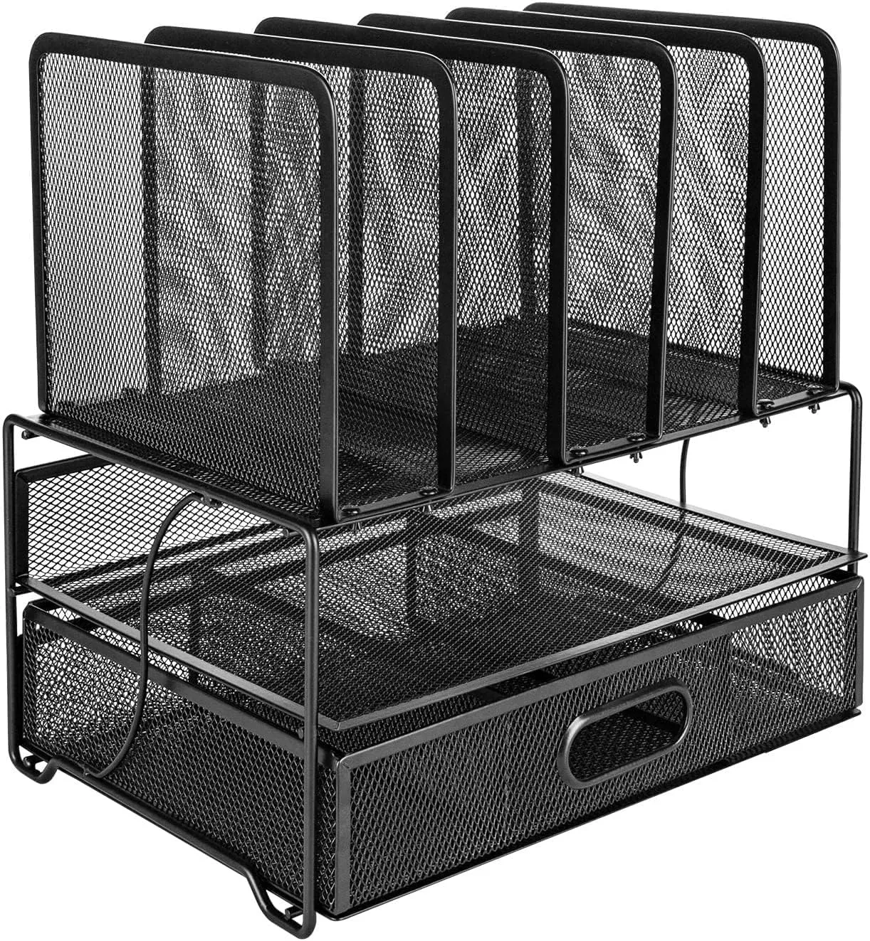 Bild von Amazon Basics Schreibtisch-Organizer aus Metall mit Schublade und doppelter Ablage in Schwarz