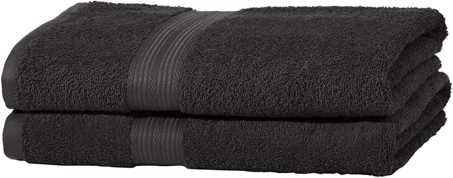 Bild von Amazon Basics Set mit 2 schwarzen Badetüchern aus 100 % Baumwolle, 70 x 140 cm, weich und saugfähig