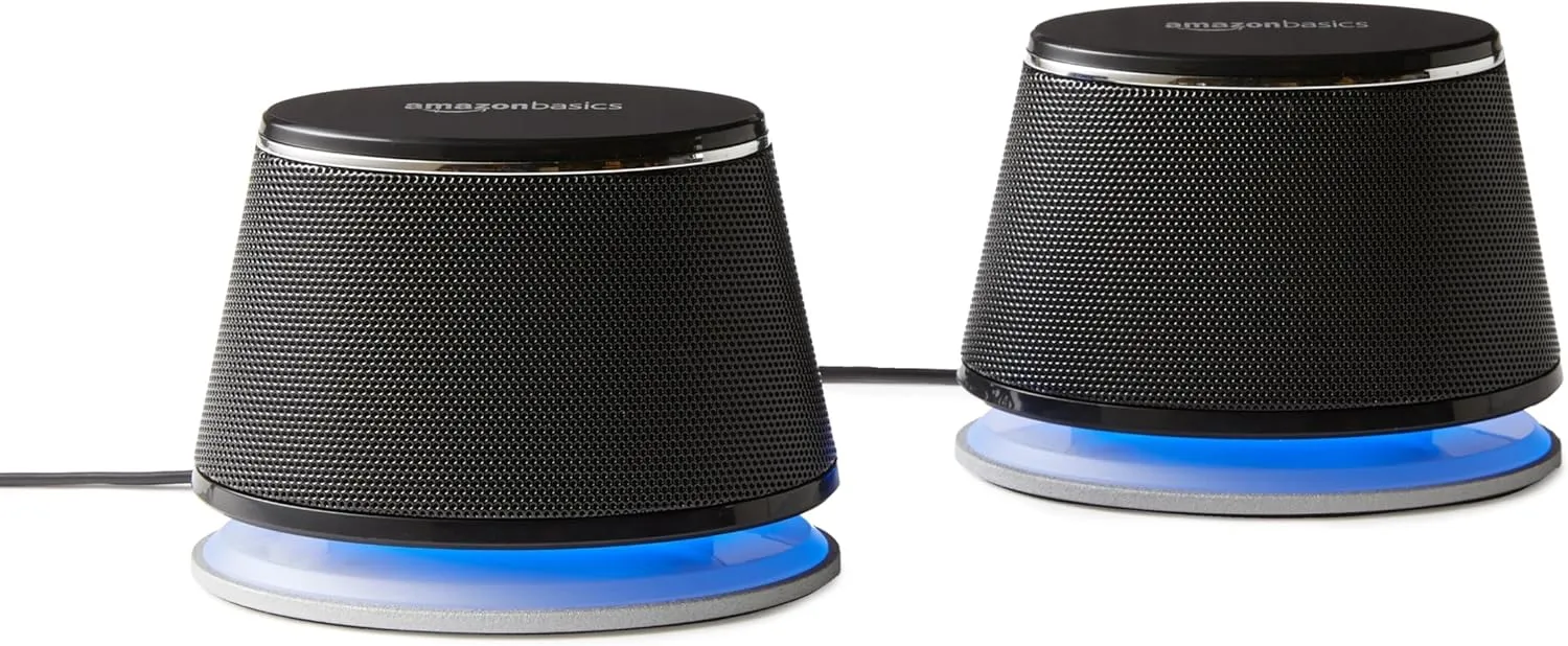 Bild von Amazon Basics Stereo Lautsprecher für PC oder Laptop mit AUX-Eingang und USB-Stromversorgung, schwarz