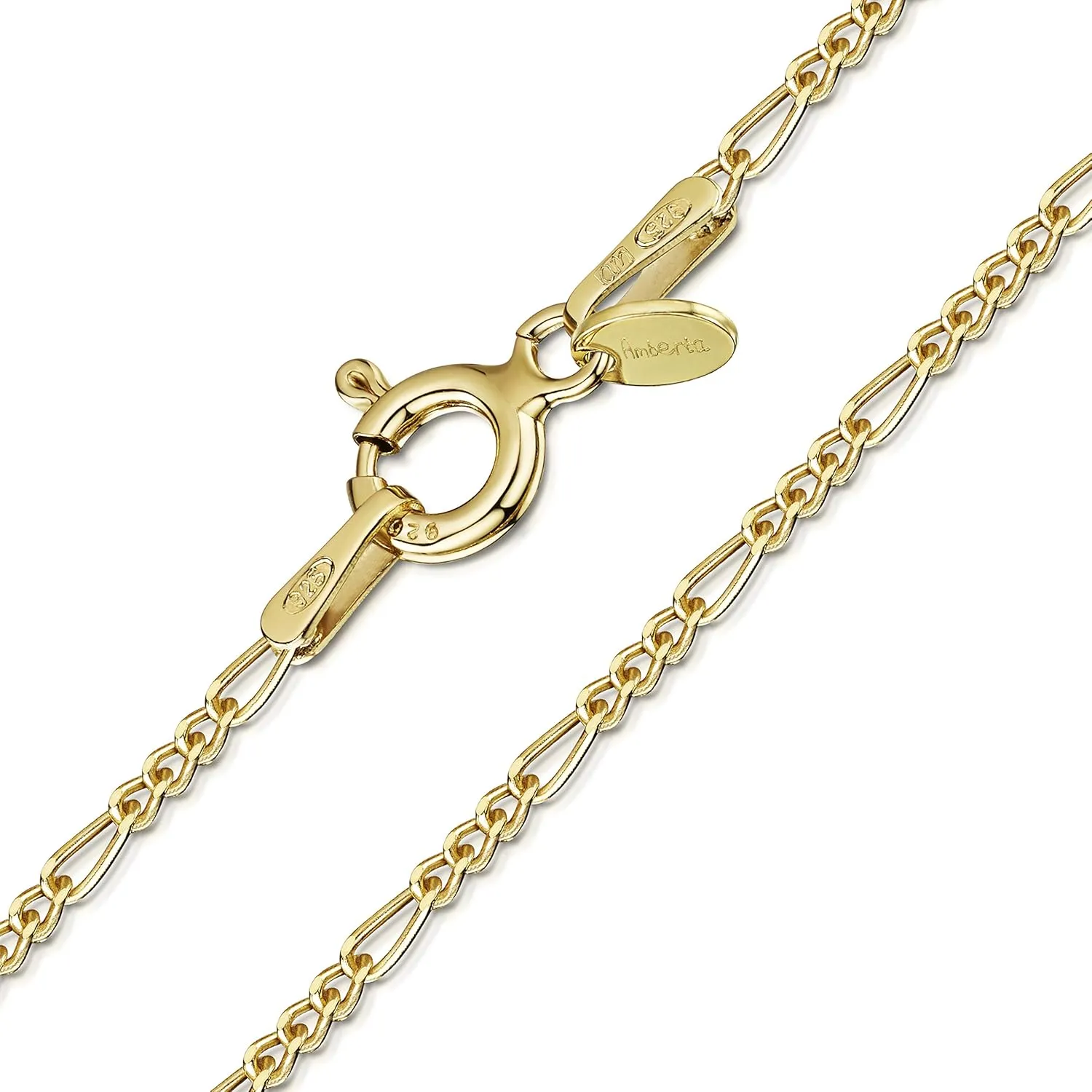 Bild von Amberta 925 Sterlingsilber vergoldete 18K Damen Halskette in Figaro Design mit 1,5 mm Breite und verschiedenen Längen von 40 bis 60 cm