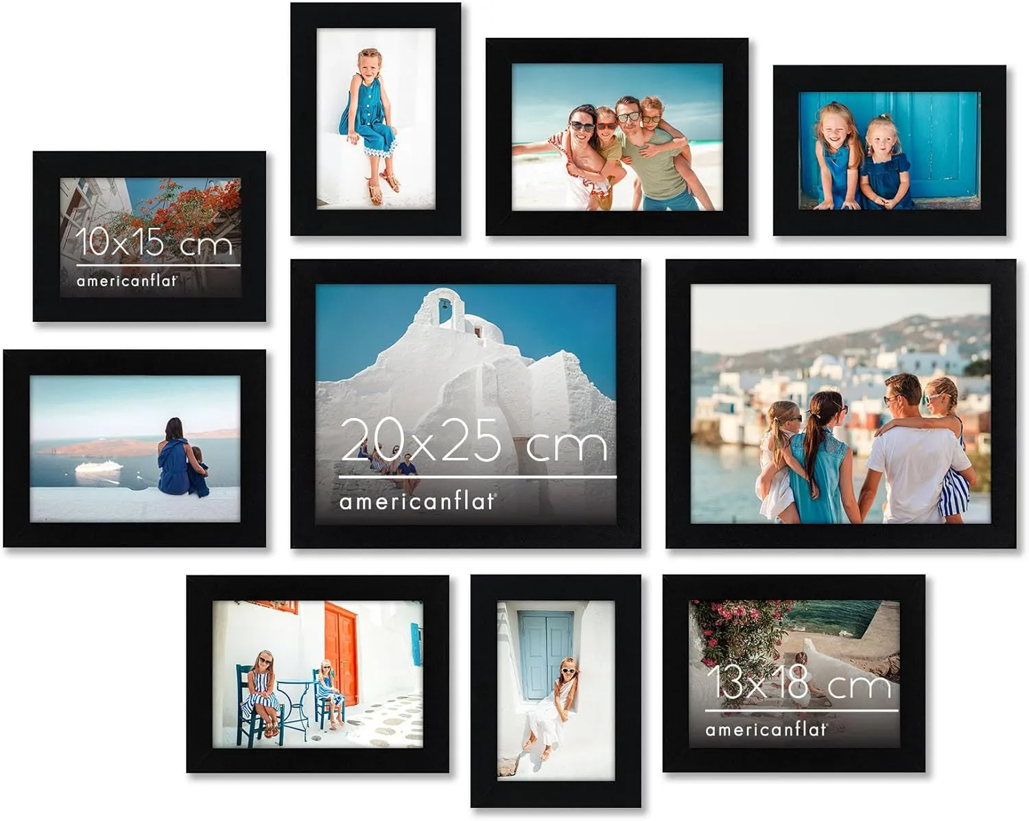 Bild von Americanflat 10-teiliges Collage-Bilderrahmen Set in Schwarz für Wand und Tisch mit verschiedenen Rahmengrößen und bruchsicherem Glas