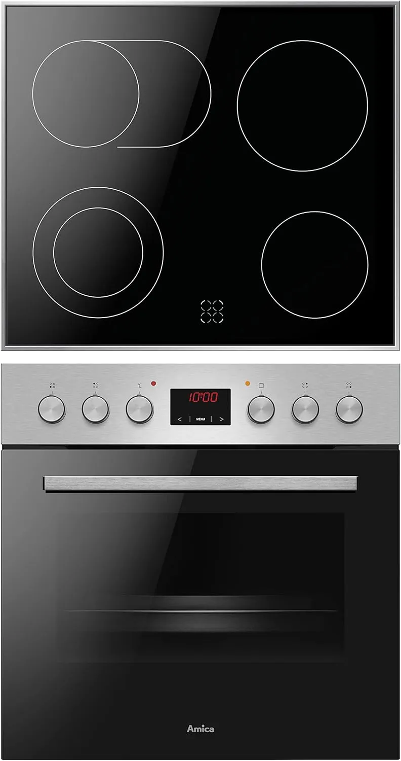 Bild von Amica ACHE 9335 E Herd-Set mit Umluftbackofen, Kochfeld, Edelstahlrahmen und Timer mit Dampfreinigung