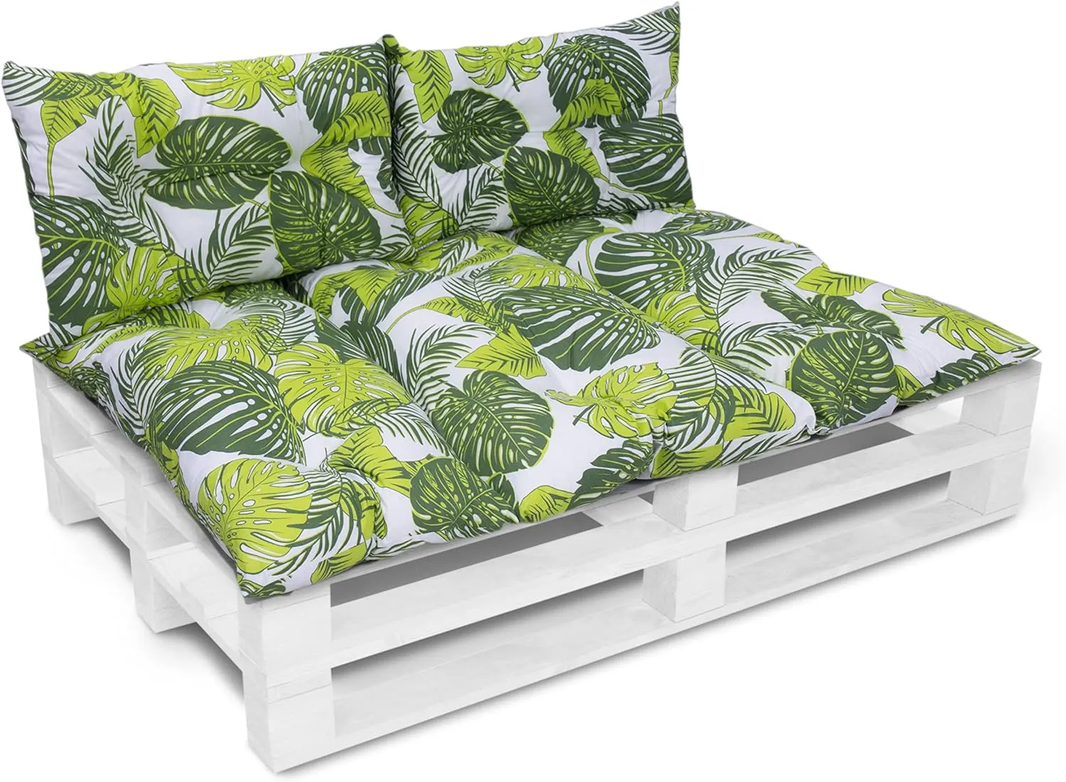 Bild von Amilian Palettenkissen Set bestehend aus einem Kissen in 120x80 cm und zwei Kissen in 40x60 cm in grün, ideal für Innen- und Außennutzung.