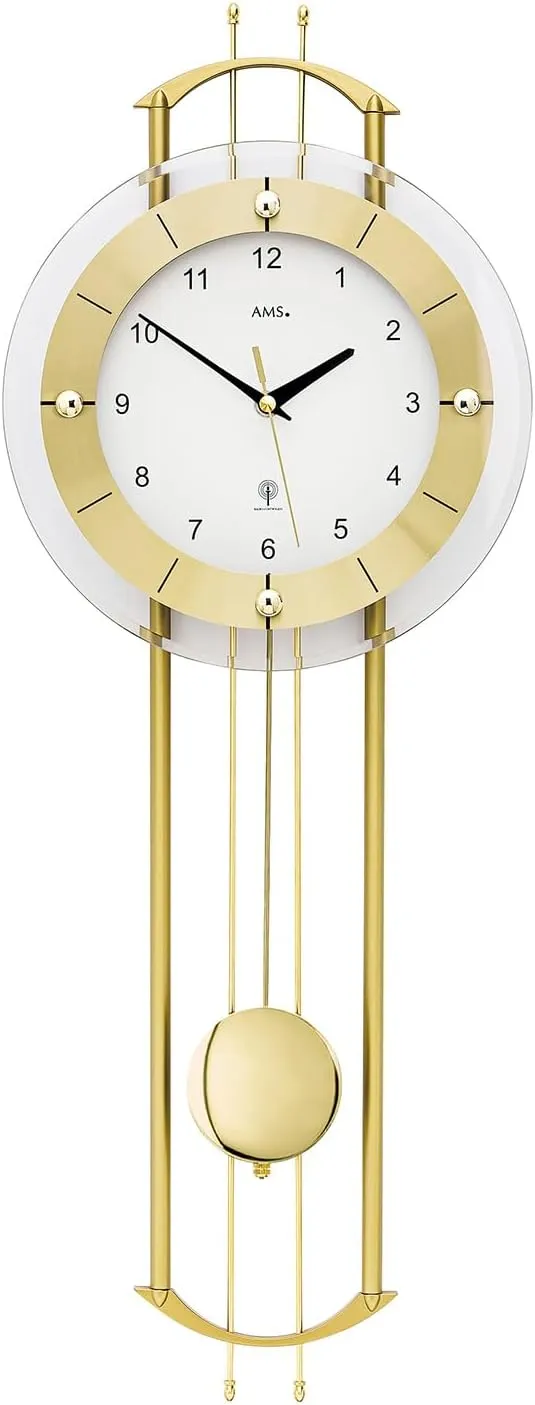 Bild von AMS Pendel-Wanduhr 5257 aus Aluminium mit Mineralglas in Gold