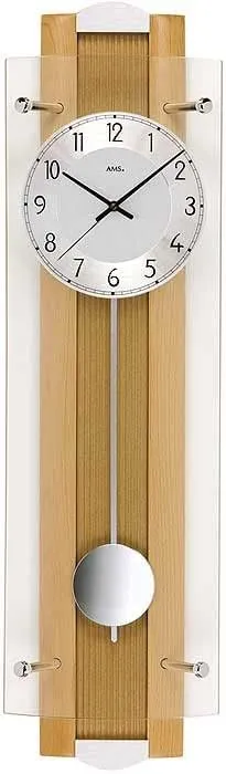 Bild von AMS Pendeluhr 5259 Funk-Wanduhr mit Pendel und Massivholzrückwand aus Buche