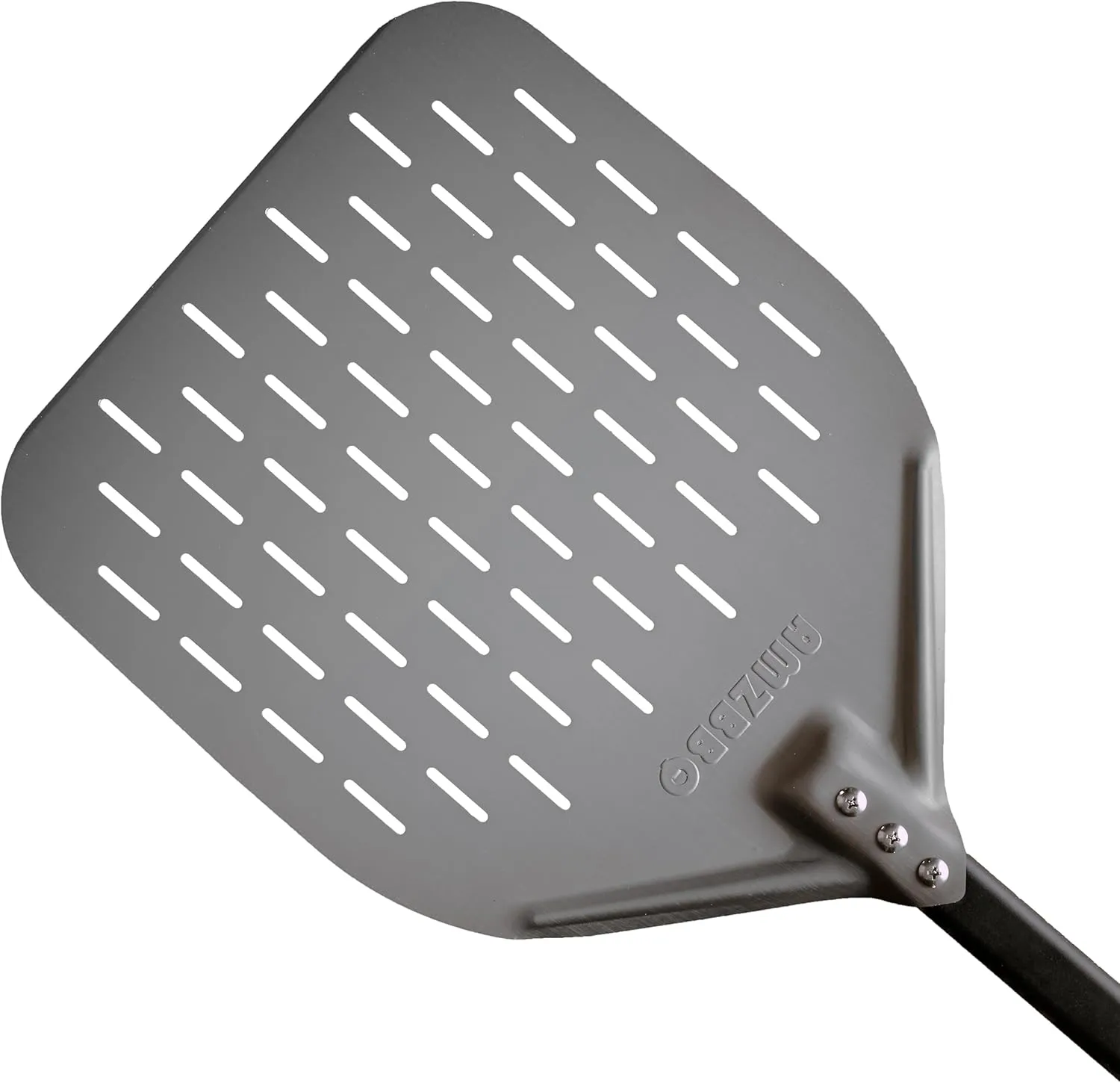 Bild von AMZBBQ Premium Pizzaschieber aus harteloxiertem Aluminium mit perforierter Oberfläche, 30 x 30 x 66 cm, ideal für Pizzasteine und als Grillzubehör geeignet