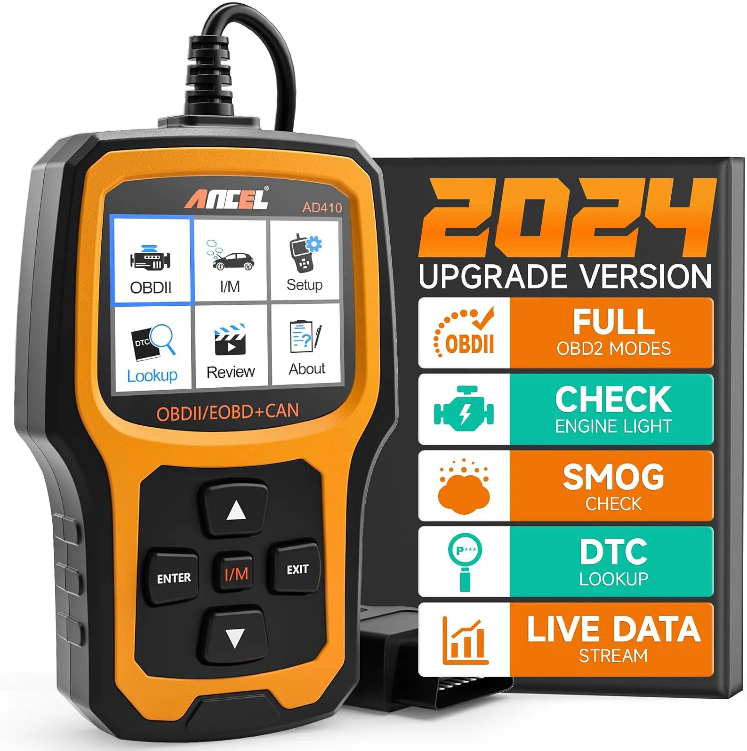 Bild von ANCEL AD410 OBD2 Diagnosegerät für Fahrzeuge ab 1996 mit 8 Sprachen zur Fehlerspeicheranalyse in Schwarz und Gelb