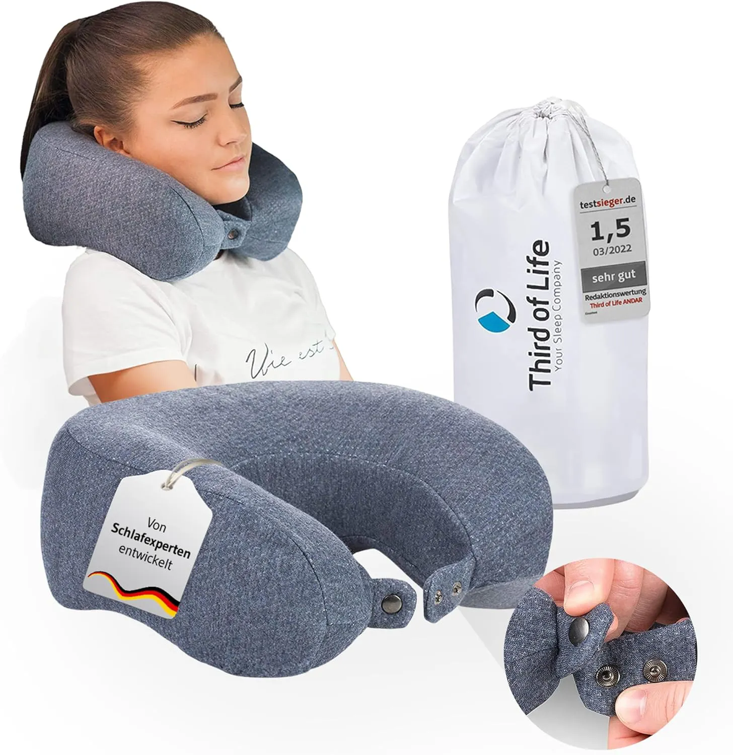 Bild von ANDAR QuickDry Nackenkissen für Reisen mit Memory-Foam und schnell trocknendem Bezug