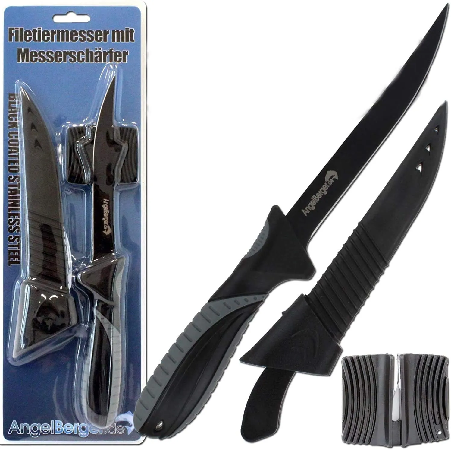 Bild von Angel-Berger Filetiermesser mit Messerschärfer und beschichteter Klinge