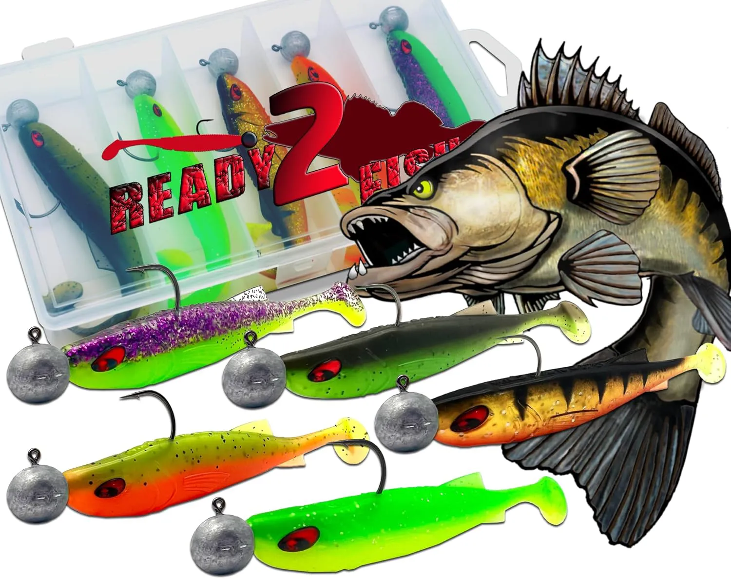 Bild von Angel-Berger Ready2Fish Zander Scout Shad Set mit Box für Barsch Gummifische