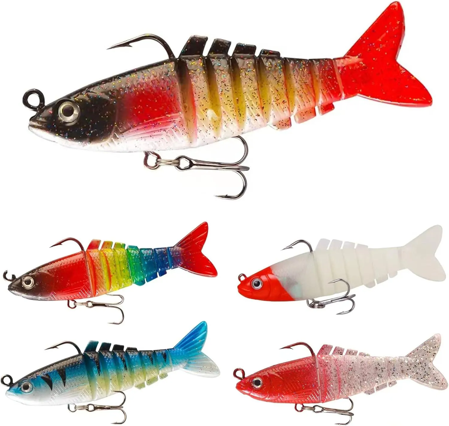 Bild von Angelköder Set mit 5 Gummifischen und Box, 17g, 9cm für Hecht, Barsch, Zander und Forellen