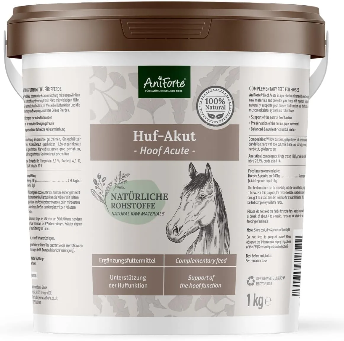 Bild von AniForte Huf-Akut 1 kg Kräutermischung zur Unterstützung der Hufe und des Bewegungsapparates von Pferden, reich an Vitaminen und Vitalstoffen