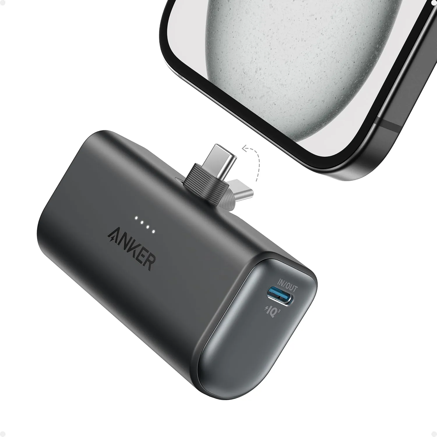 Bild von Anker Nano Powerbank mit 5000 mAh und 22,5 W, faltbarem USB-C Anschluss, kompatibel mit iPhone 15, Samsung S22/23, Note20/10, Huawei, iPad Pro/Air und AirPods