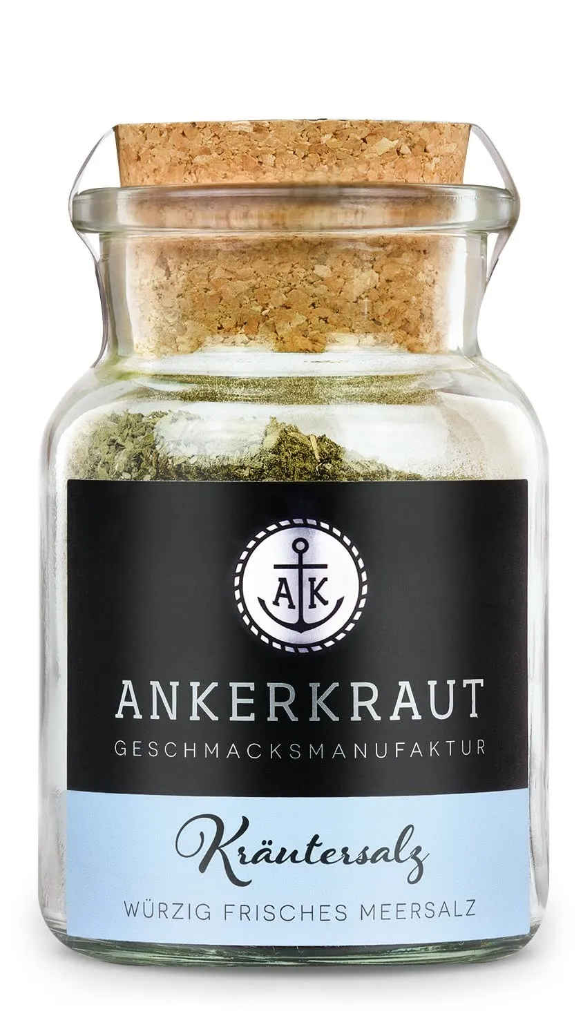 Bild von Ankerkraut Kräutersalz mit Oregano, Basilikum und Petersilie in einem Korkenglas mit 100 g