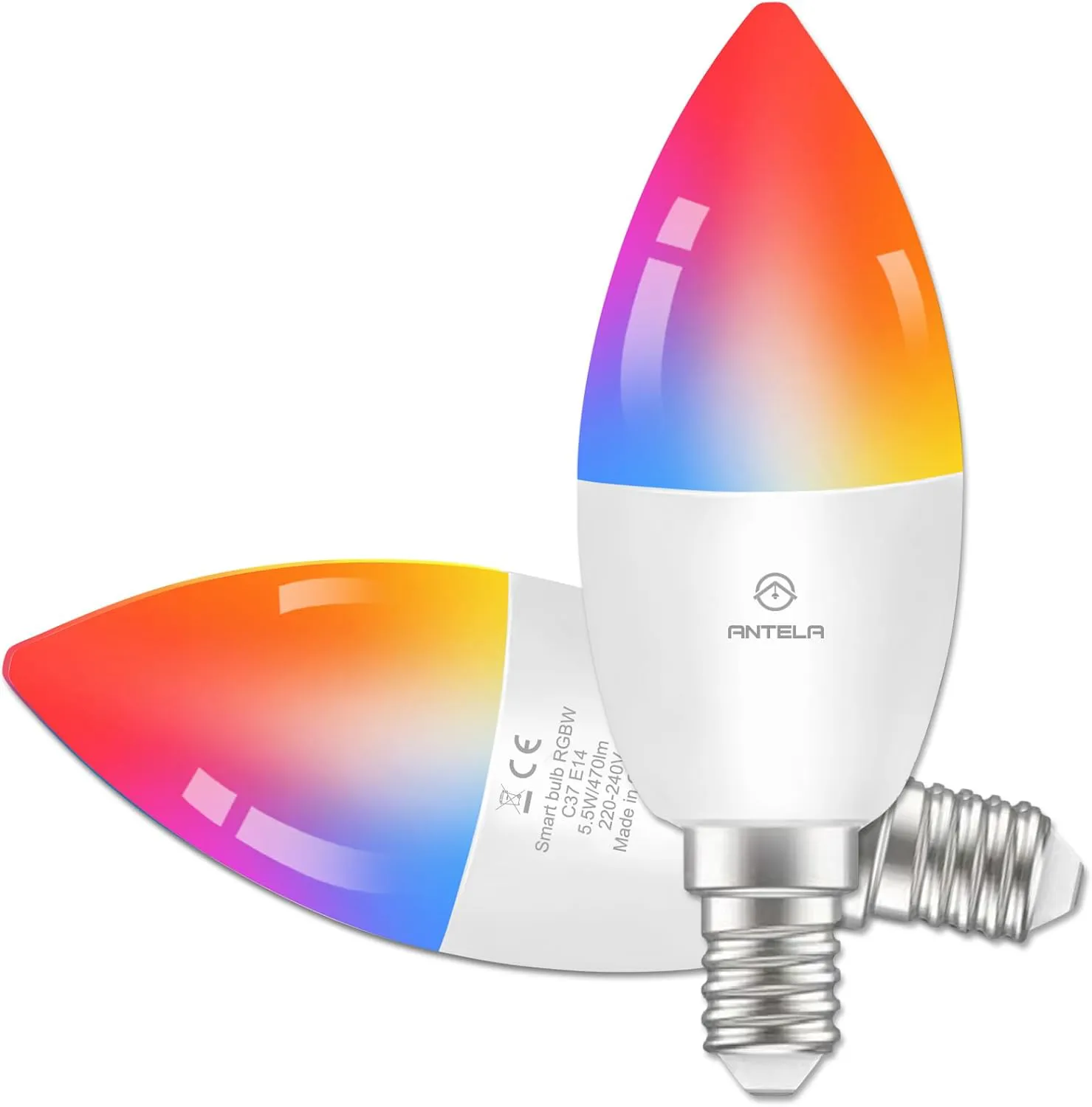 Bild von ANTELA Smart LED Glühbirne E14 im 2er Set mit RGB-Farben und Dimmfunktion, kompatibel mit Alexa und Google Home