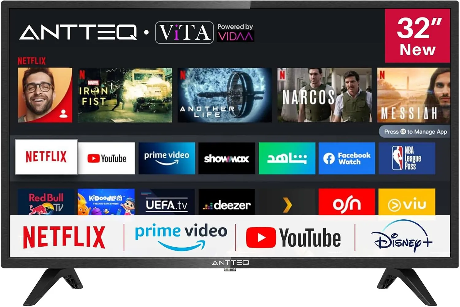 Bild von Antteq AV32 32 Zoll Smart TV mit Netflix, Prime Video, Rakuten TV, DAZN, Disney+, YouTube und Triple-Tuner, Dolby Audio 2024