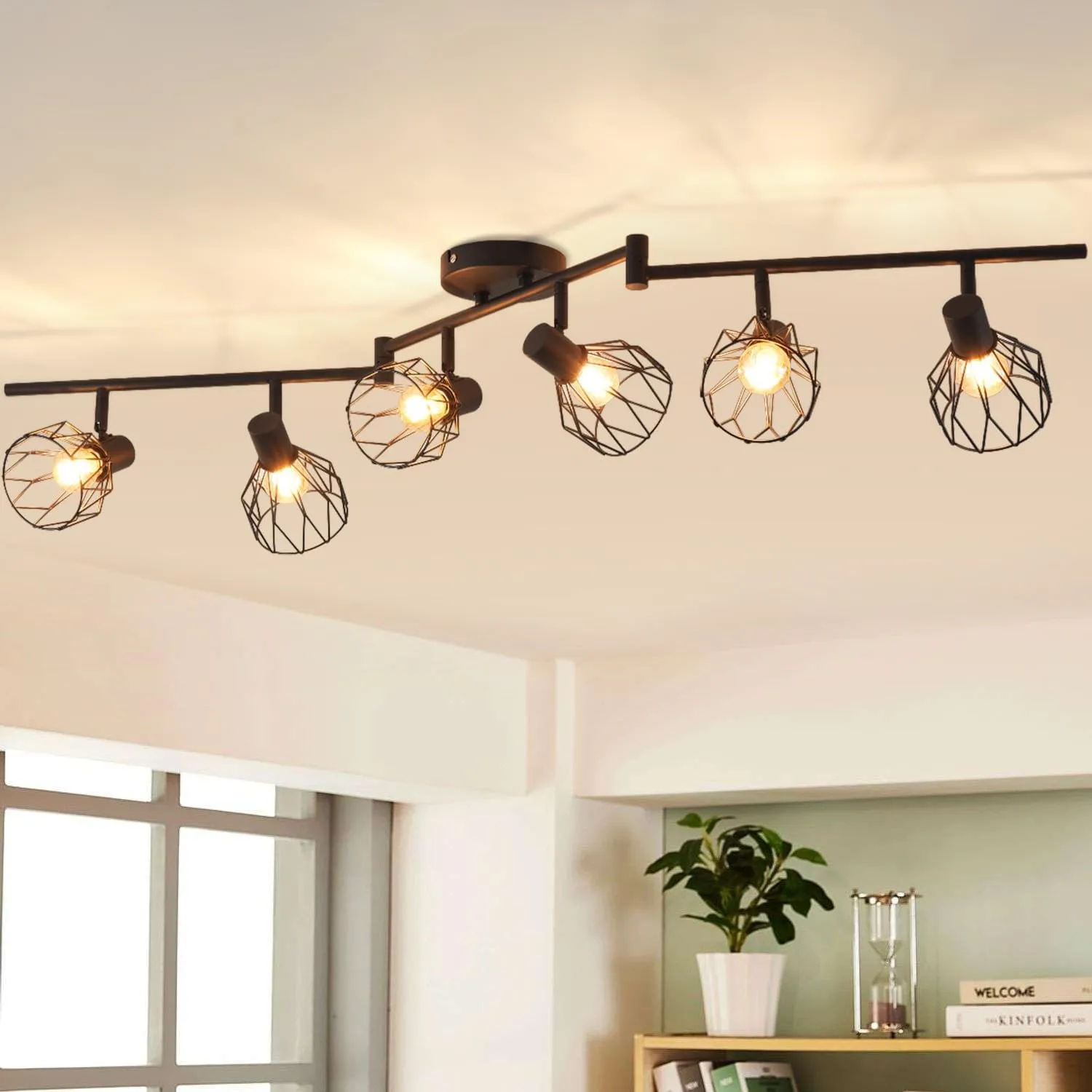 Bild von ANWIO LED Deckenstrahler mit 6 Flammen und schwenkbaren Spots in Schwarz, geeignet für Küche, Wohnzimmer und Schlafzimmer, ohne Leuchtmittel, Artikelnummer EUC-EA190813-14