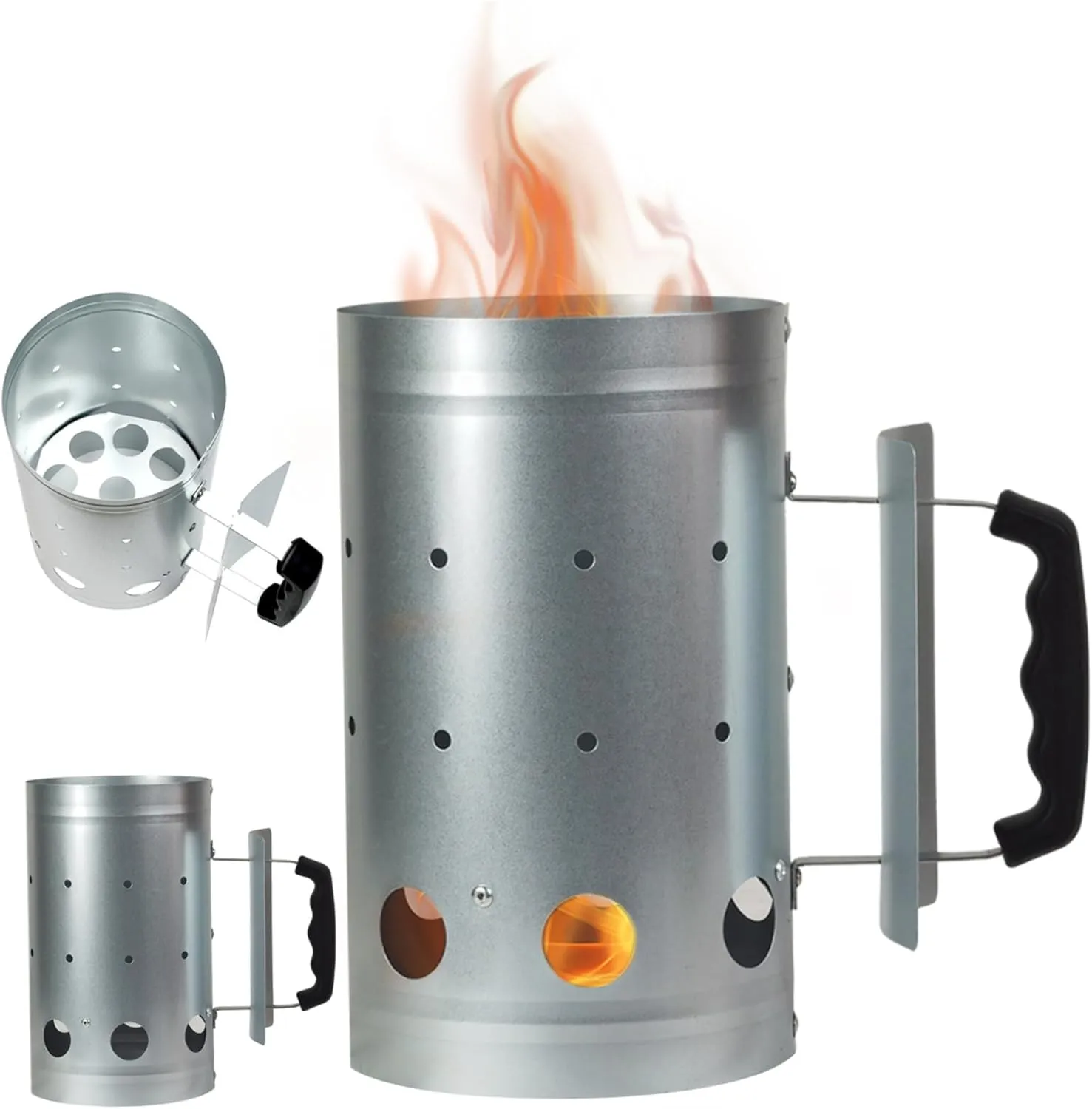 Bild von AOpghY Edelstahl Holzkohleschornstein Starter mit Belüftungslöchern und hitzebeständigem Grillfeuerstarter