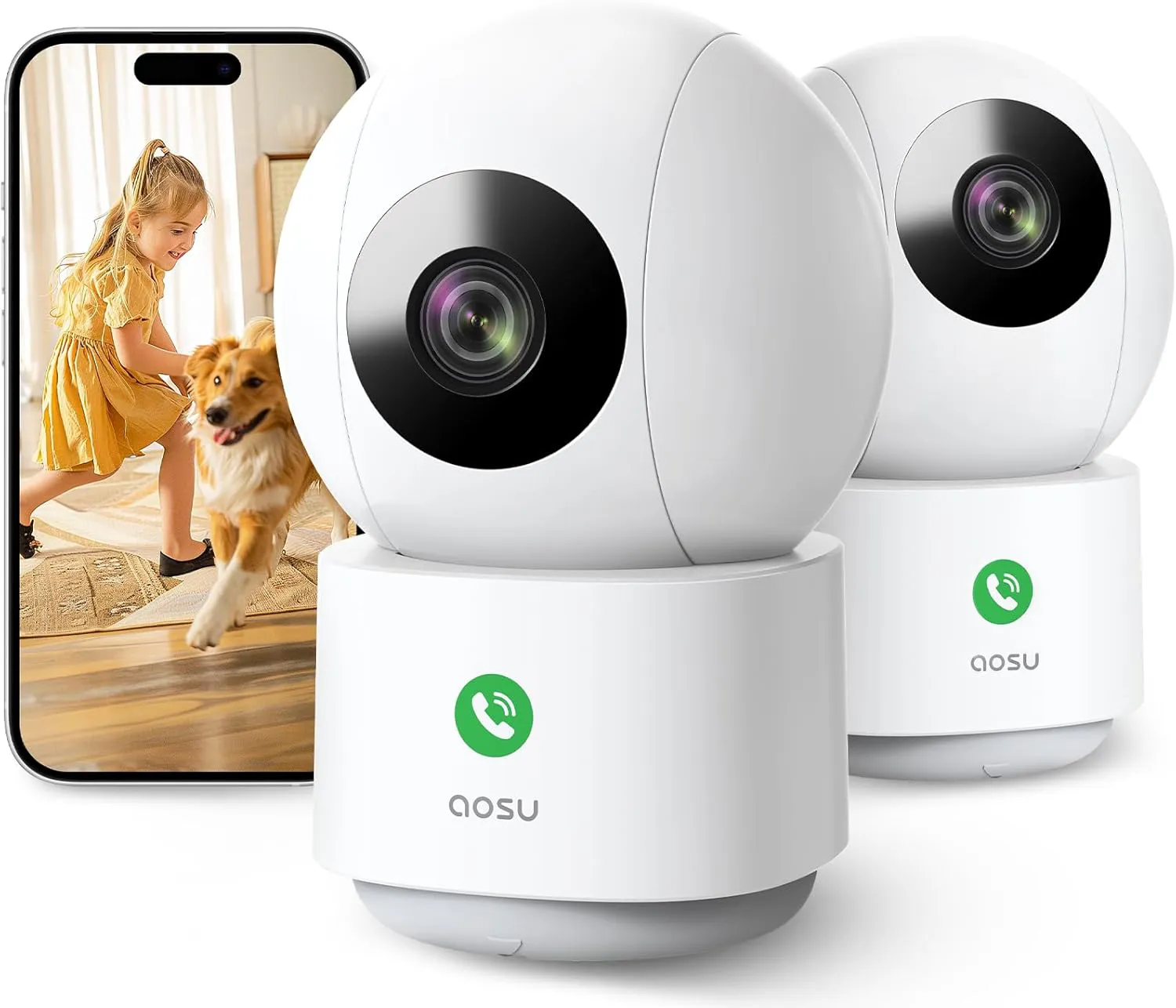 Bild von aosu 2K Innenüberwachungskamera mit WLAN und 360 Grad Schwenkfunktion, ideal als Babyphone und mit Nachtsichtfunktion
