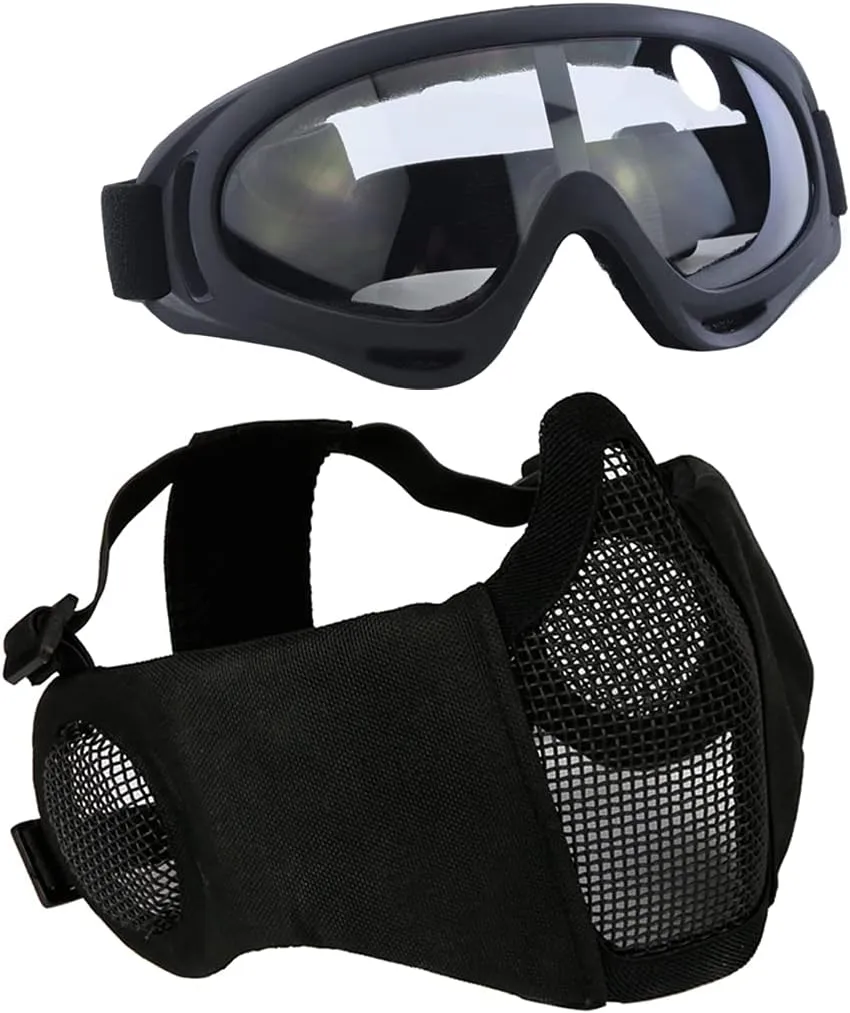Bild von Aoutacc Airsoft Schutzausrüstung Set mit Halbmasken, Gehörschutz und Schutzbrille
