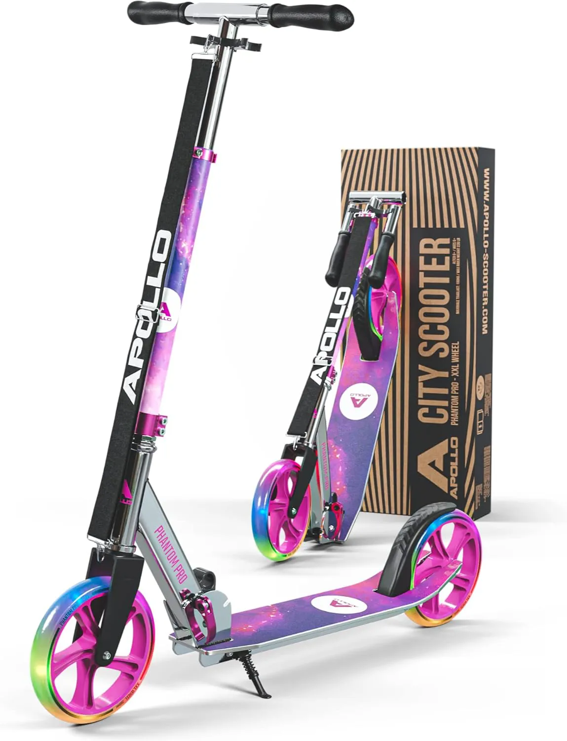 Bild von Apollo Phantom Pro Cityroller XXL klappbar und höhenverstellbar für Kinder ab 6 Jahren, wahlweise mit LED Rollen