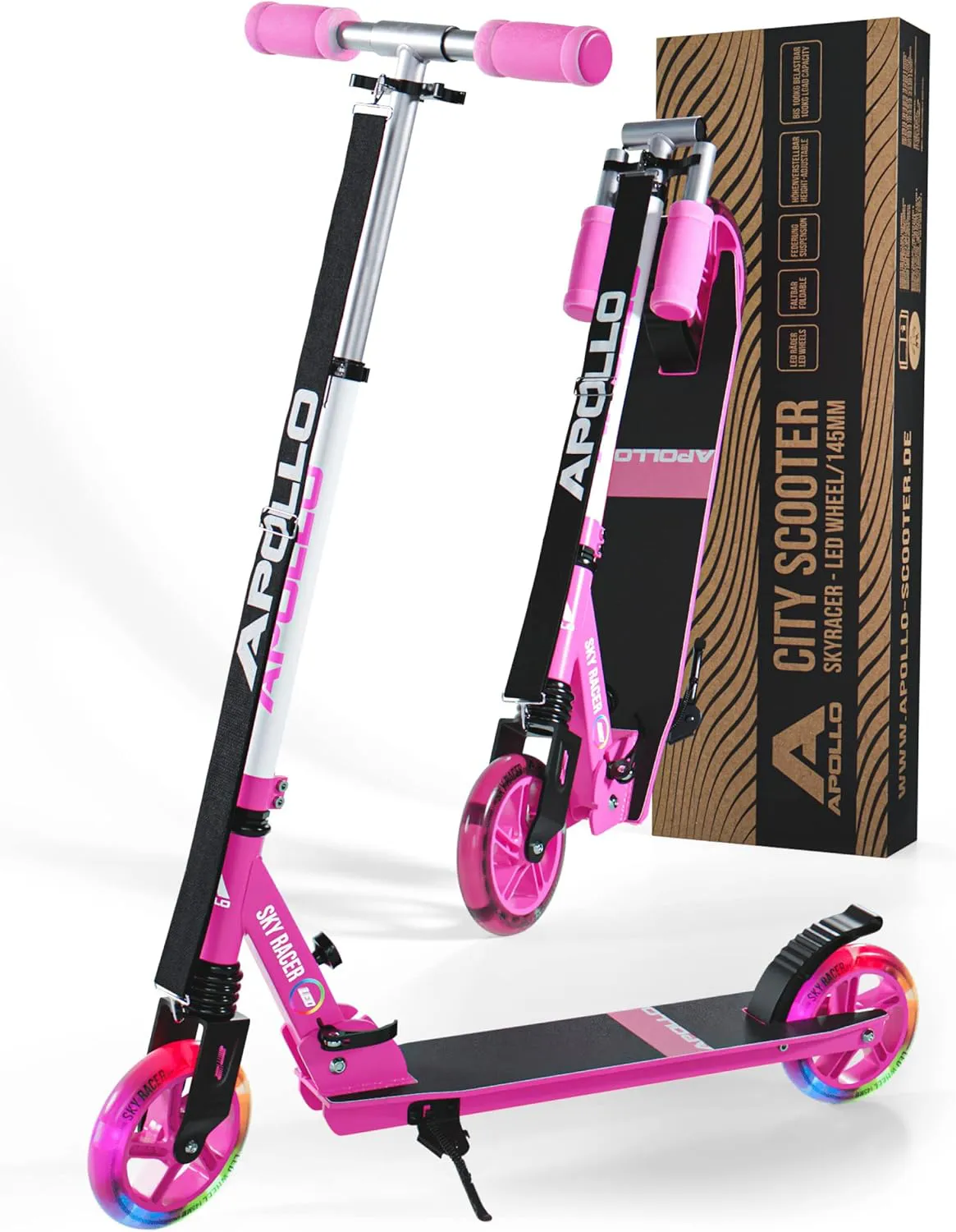Bild von Apollo Skyracer City Roller für Kinder ab 6 Jahren mit LED Leuchträdern, Federung, klappbar und höhenverstellbar