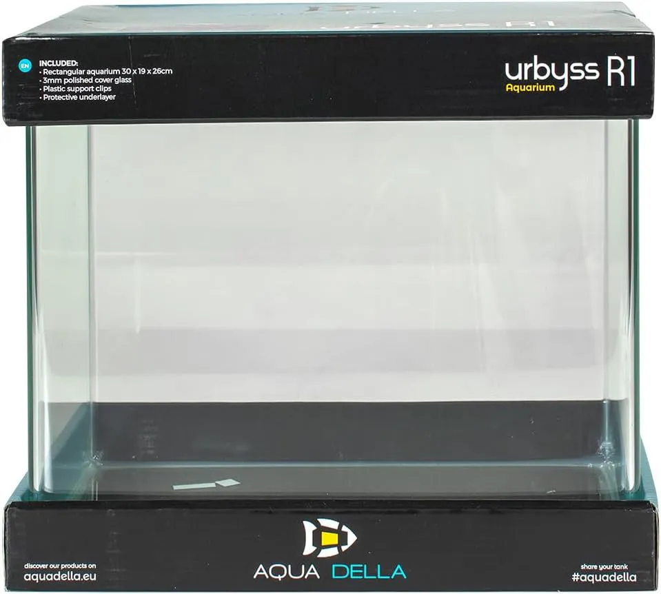 Bild von Aqua Della Urbyss Aquarium mit den Maßen 30 x 19 x 25 cm aus gebogenem und poliertem Glas, inklusive Kunststoffclips und Schutzmatte