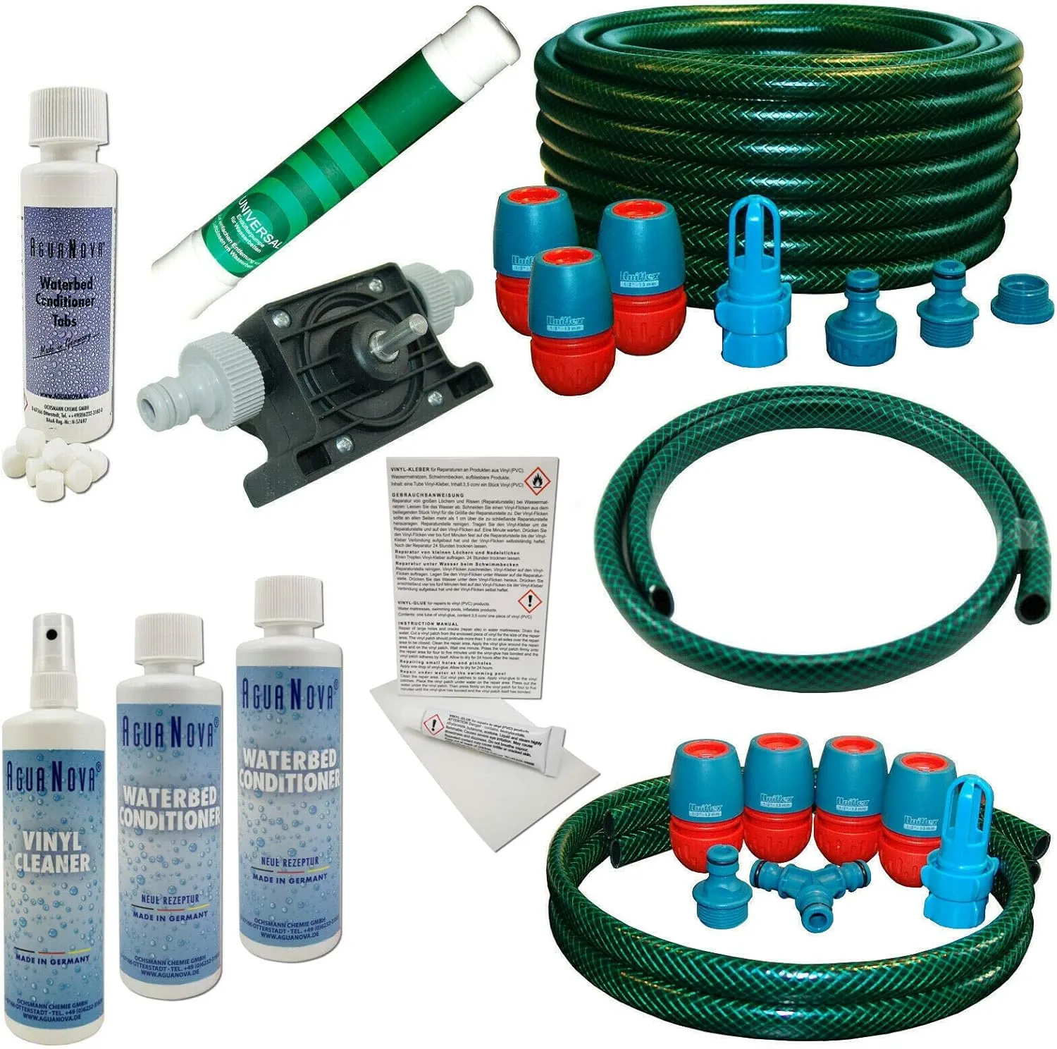 Bild von AQUA REFIT Wasserbetten Service Set mit Befüll- und Entleerungsset sowie Pflegeprodukten und Pumpe