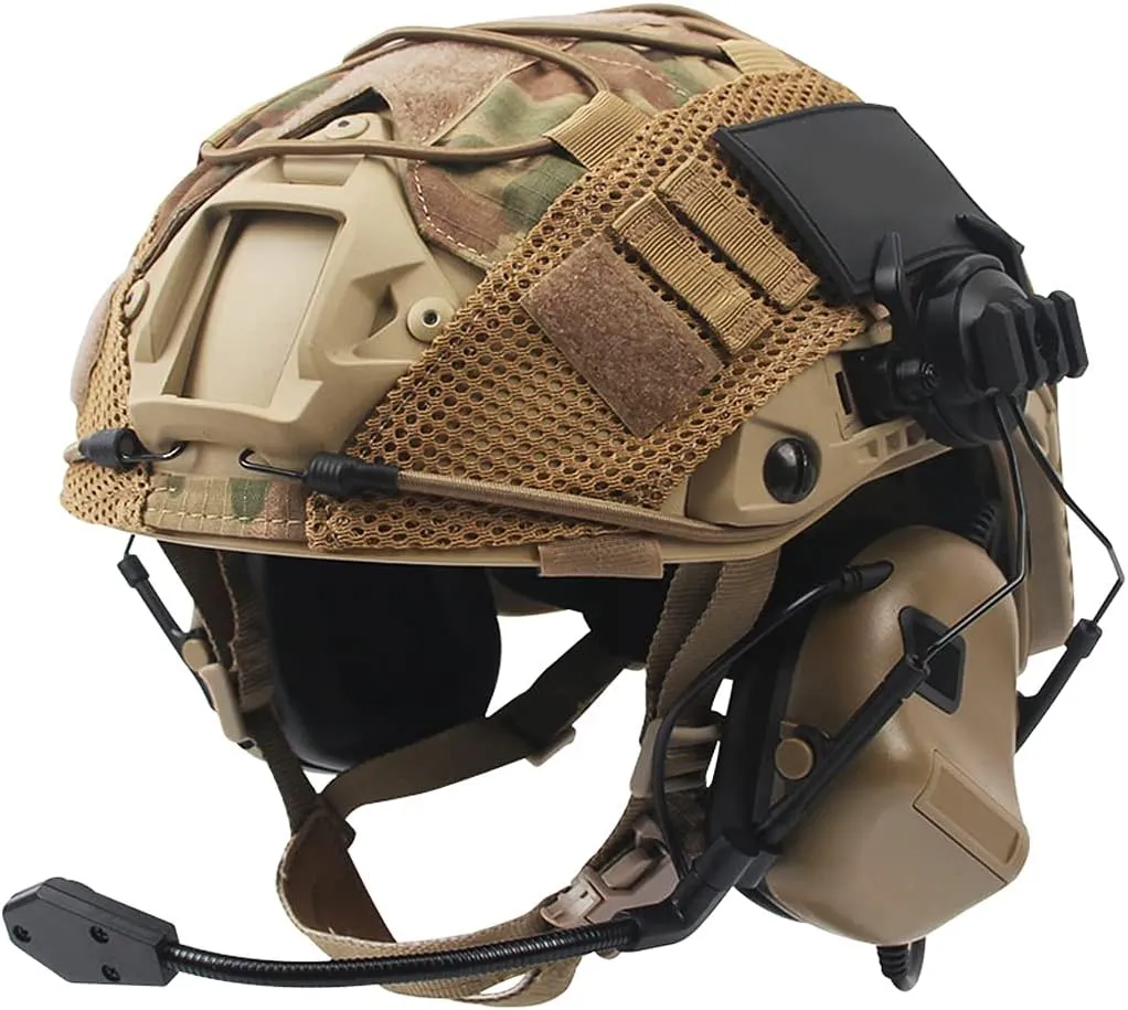 Bild von AQzxdc Fast Helm Set mit Tactical Headset und Helmüberzug für Airsoft und Paintball