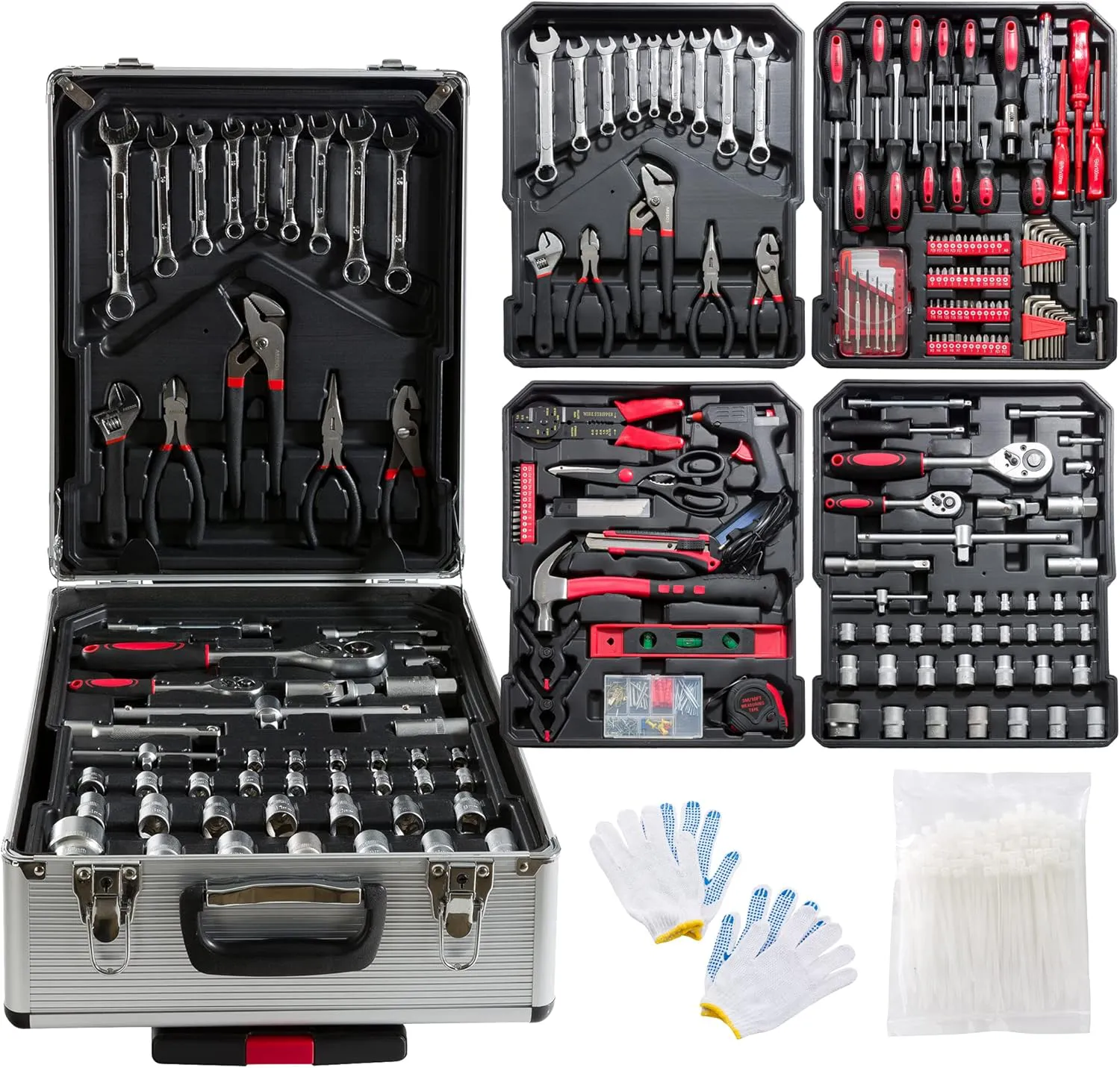 Bild von Arebos Werkzeugkoffer mit 1200 Teilen für Haushalt, Garage und Werkstatt