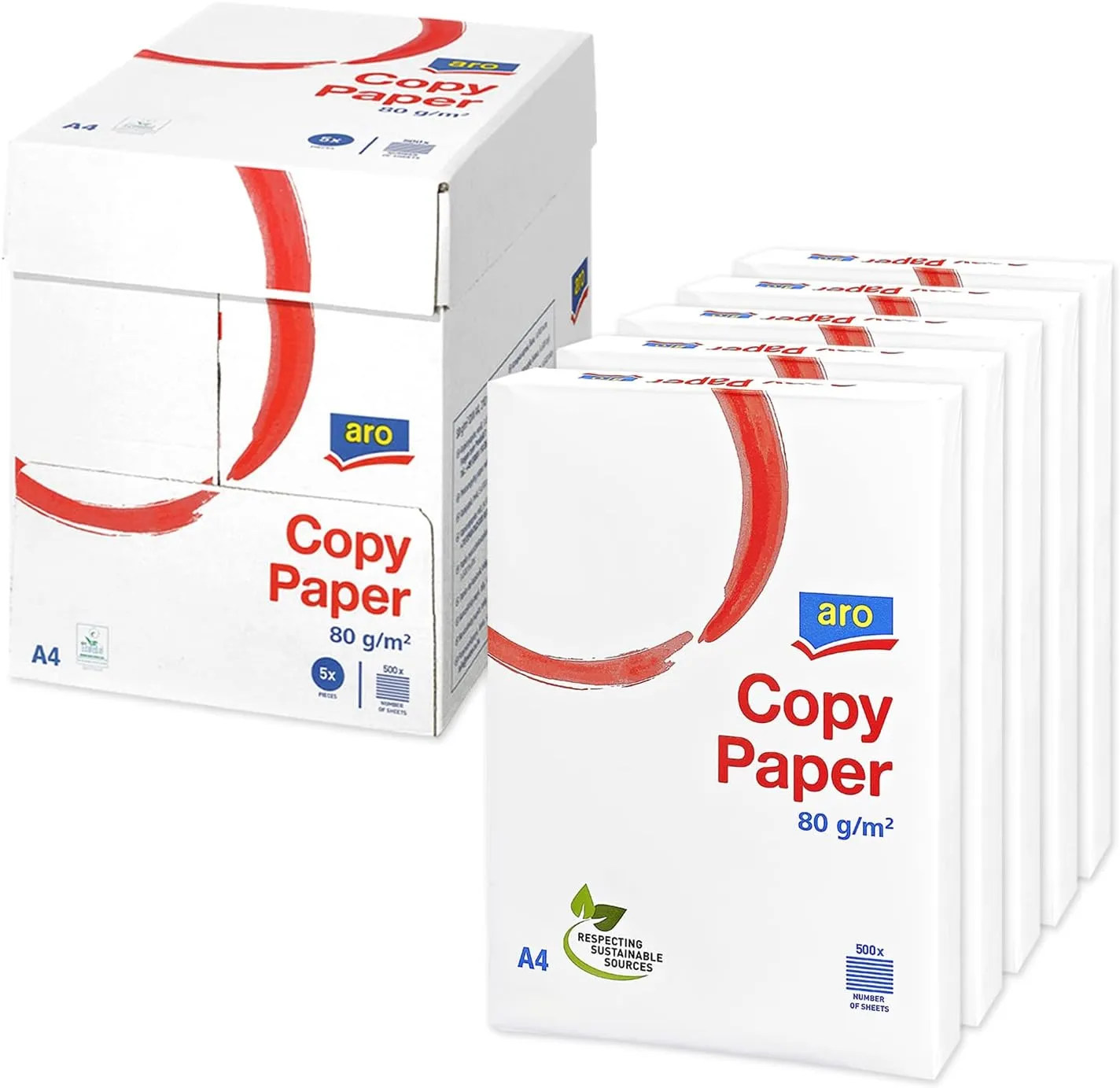 Bild von aro DIN A4 Kopierpapier mit 80 g/m² in Weiß, 2500 Blatt