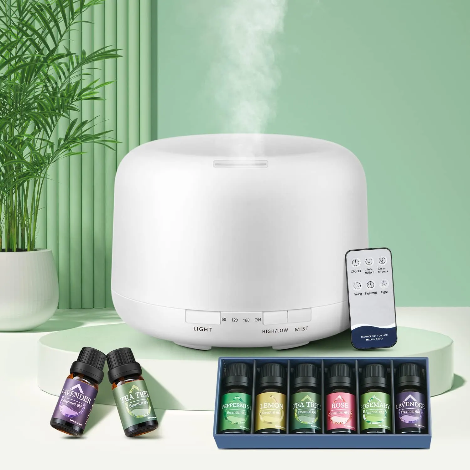 Bild von Aroma Diffuser mit 500 ml und 6 ätherischen Ölen, 7 Farben, Musik-Player und Fernbedienung