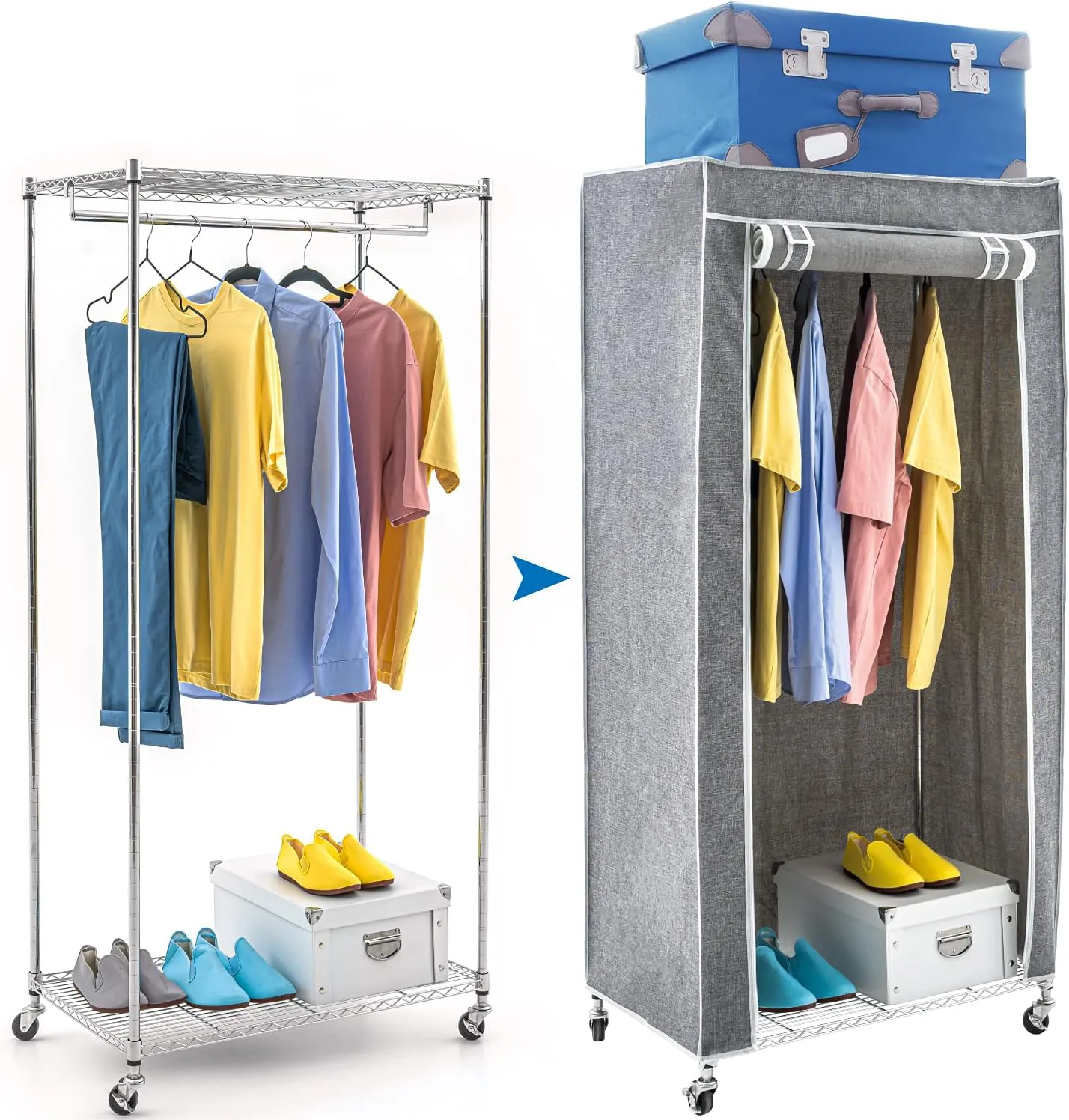 Bild von Art Moon Buffalo Schwerlast Faltschrank mit Rollen und Schutzhülle, 70 kg Tragfähigkeit, in Grau, Maße 75x45x150 cm