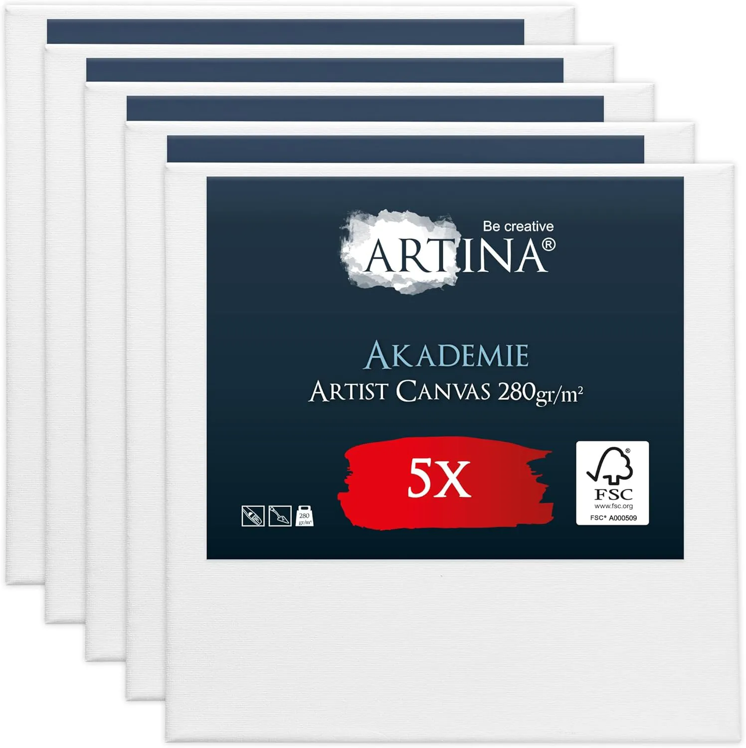 Bild von Artina Keilrahmen Set mit 5 Leinwänden 20x20 cm aus 100% Baumwolle für verschiedene Farben