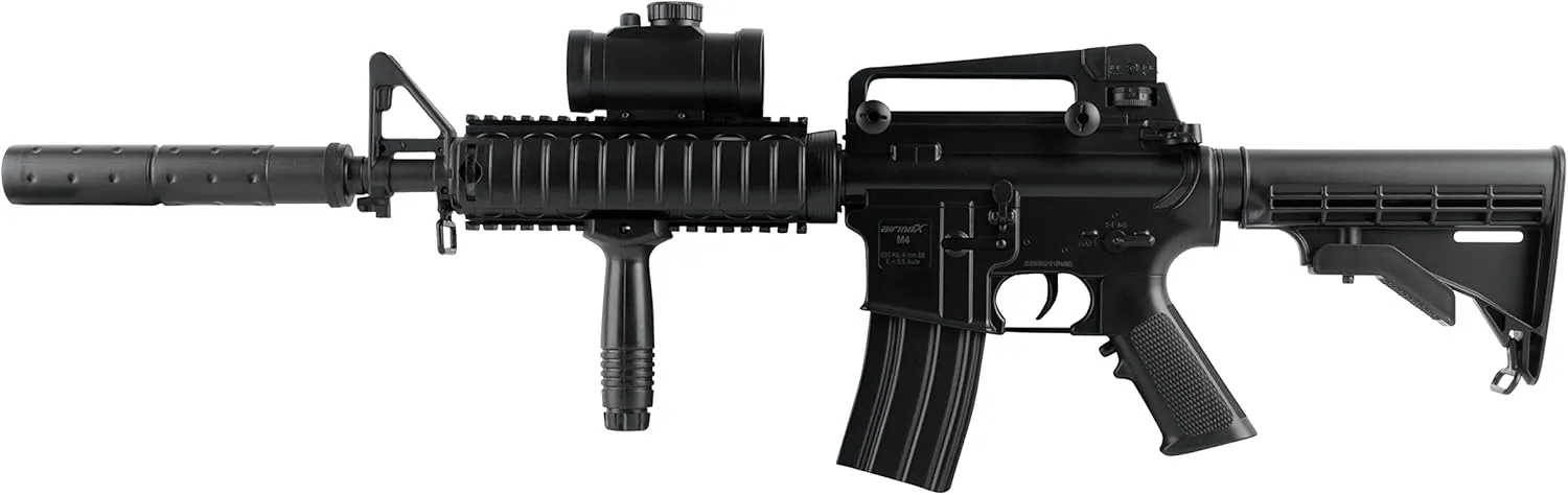Bild von AS24 M4 Sport Series AEG mit weniger als 0,5 Joule, Kaliber 6mm BB, inklusive Akku, Ladegerät, Red Dot, Frontgriff und Laufverlängerung, mit 22mm Railschiene und Spin-Up