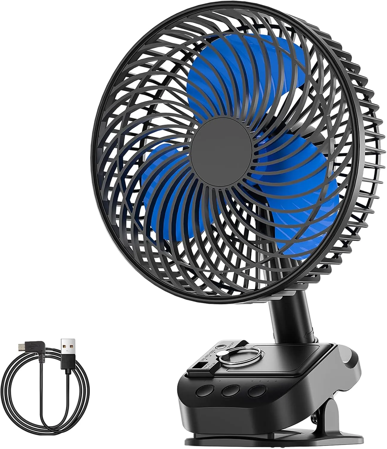 Bild von ATEngeus 4 in 1 USB Ventilator mit 10000 mAh und 5 Geschwindigkeiten, 8 Zoll Clipventilator mit Timer und drehbarem Kopf für Zuhause und Büro