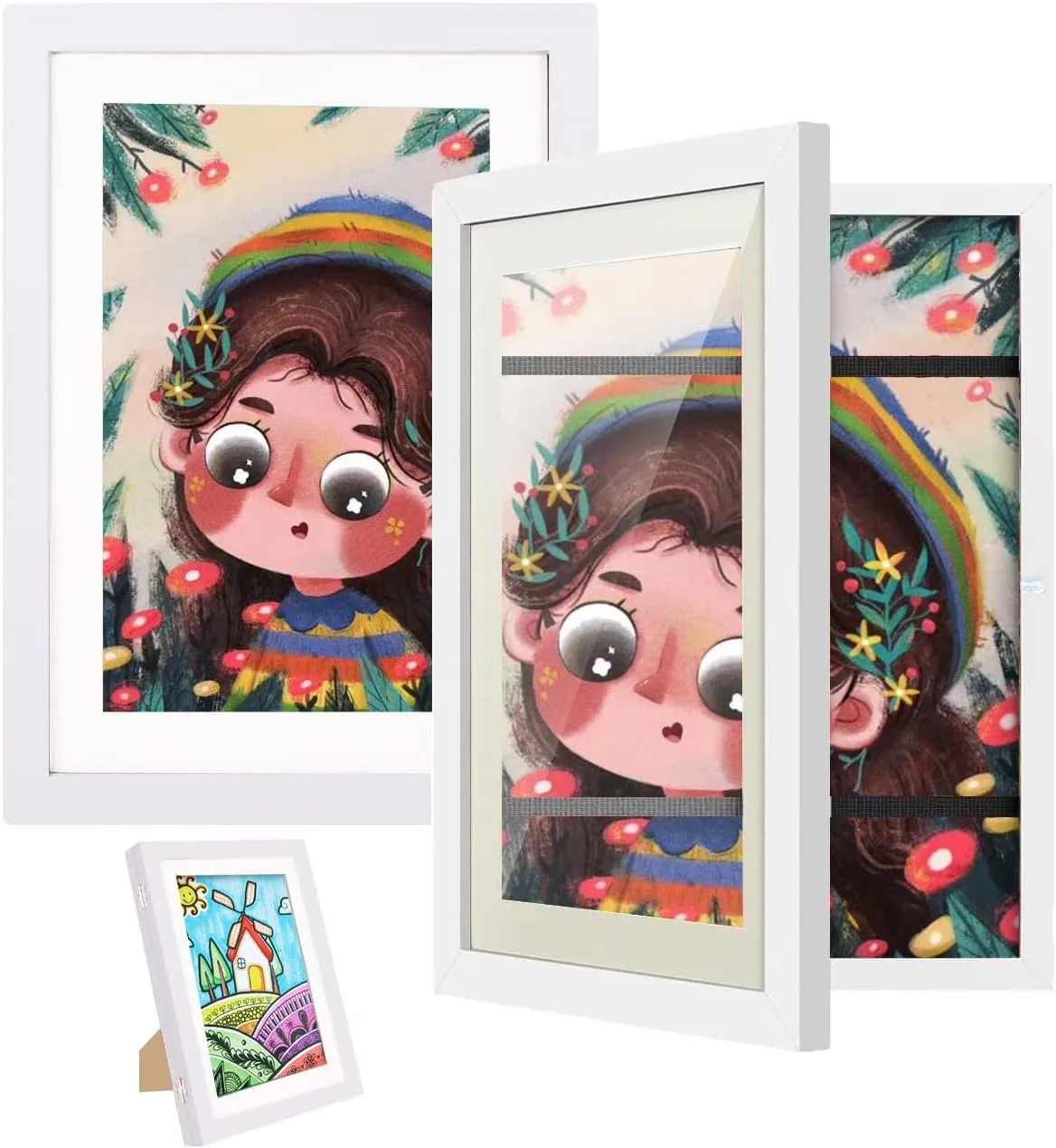 Bild von Atildp 2er Set A4 Bilderrahmen 21x30cm aus Holz in Weiß für Kinderzeichnungen und Kunstwerke