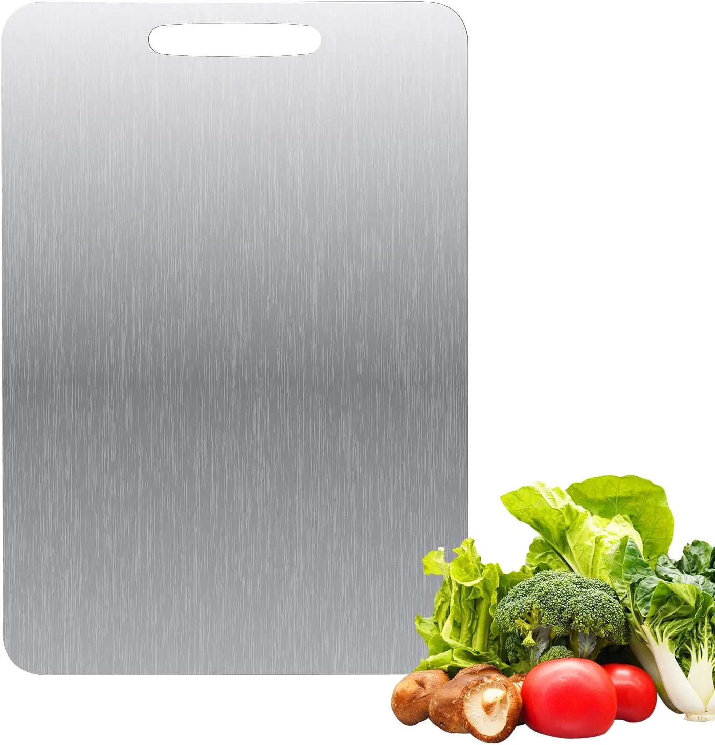 Bild von Auauraintt Titan Schneidebrett aus Edelstahl, beidseitig nutzbar, BPA-frei, 34 x 23 cm für Fleisch, Brot, Gemüse und Obst
