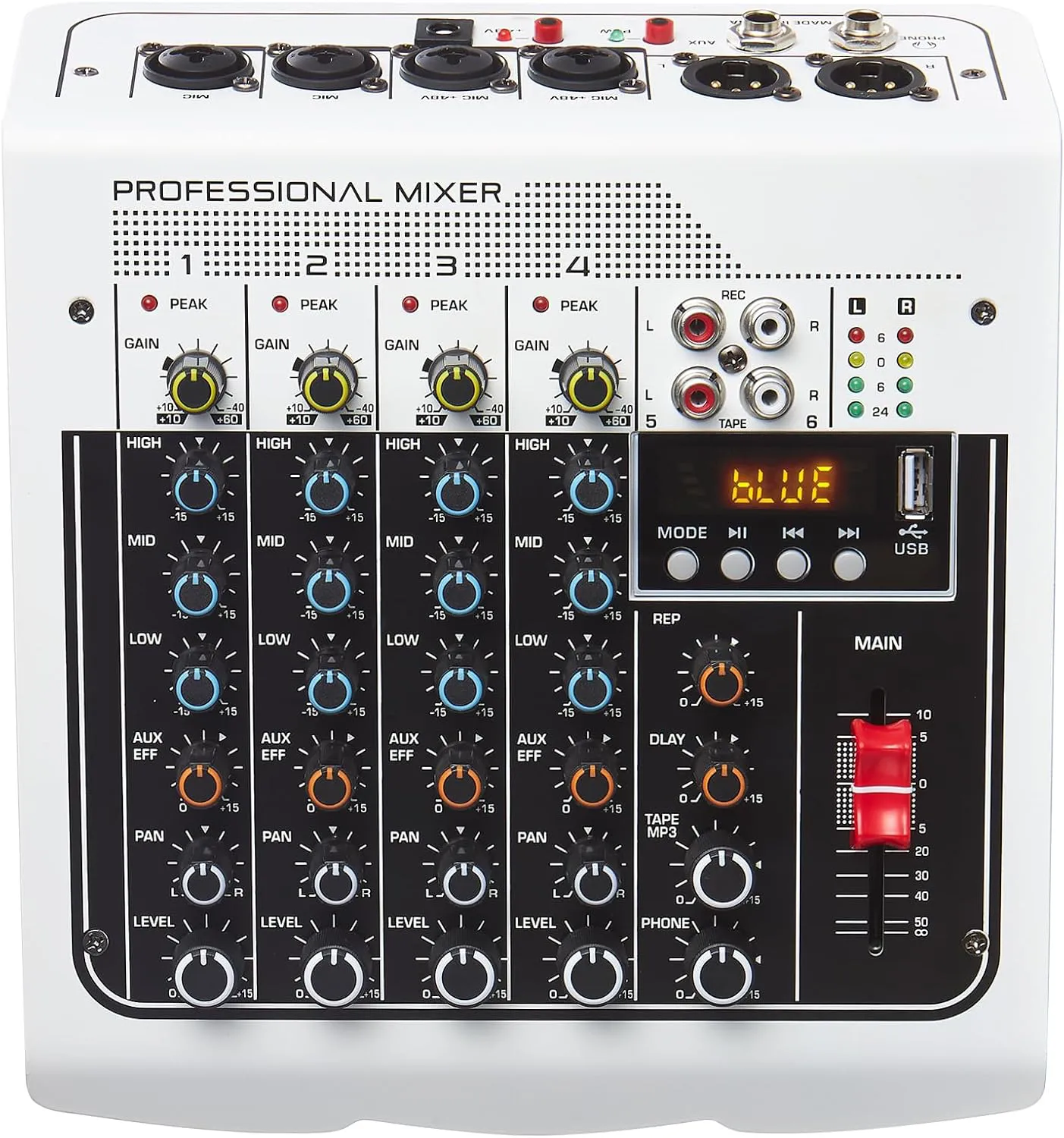 Bild von Audio Mixer 6 Kanal DJ Mischpult mit USB, Bluetooth und 48V Phantomspeisung für Live-Performance und Karaoke