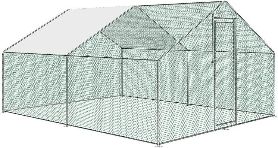 Bild von Aufun Freilaufgehege für Hühner mit verzinktem Stahlrahmen und PVC-beschichtetem Dach, 3 x 4 x 2 m