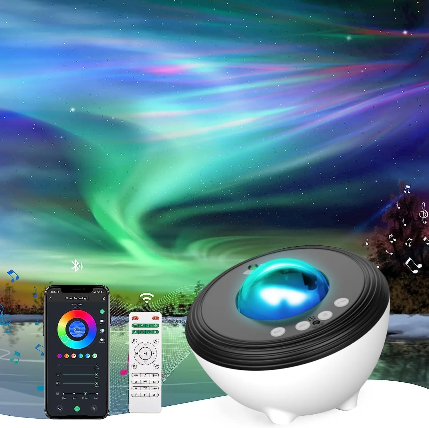 Bild von Aurora Sternenhimmel Projektor mit Musiklautsprecher und Einschlafhilfen, kompatibel mit Alexa